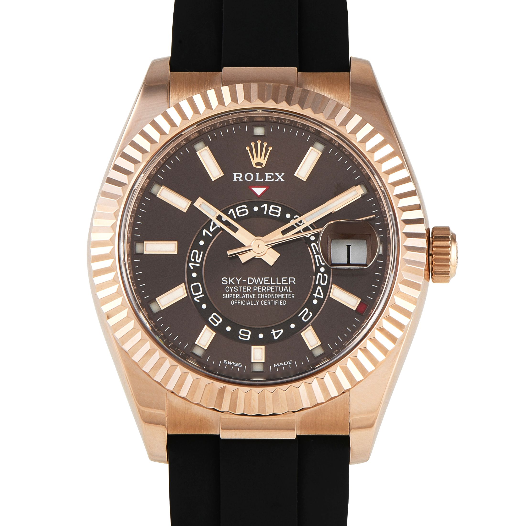 Rolex Sky-Dweller Chocolate Dial Everose Gold Oysterflex Watch 326235