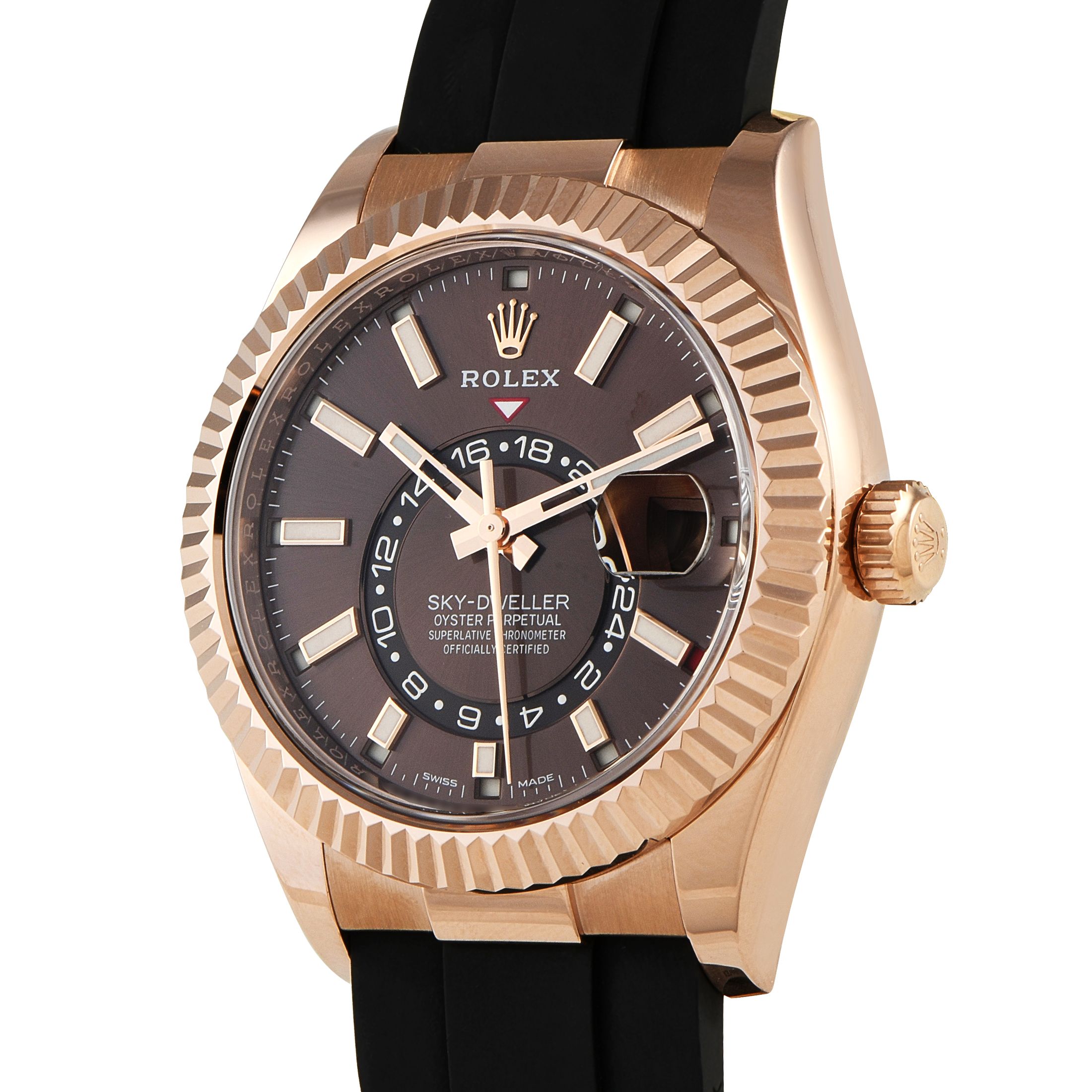 Rolex Sky-Dweller Chocolate Dial Everose Gold Oysterflex Watch 326235