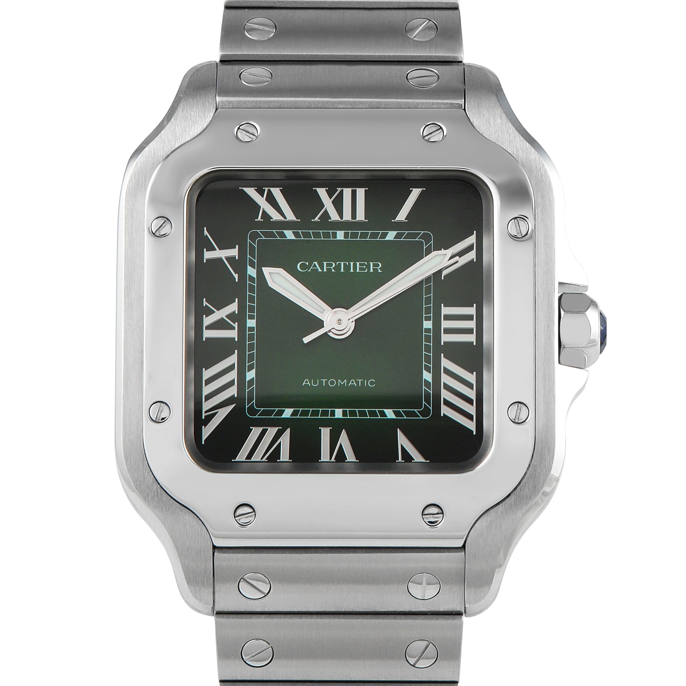 Cartier Santos Green Dial Medium Model Steel Watch WSSA0061