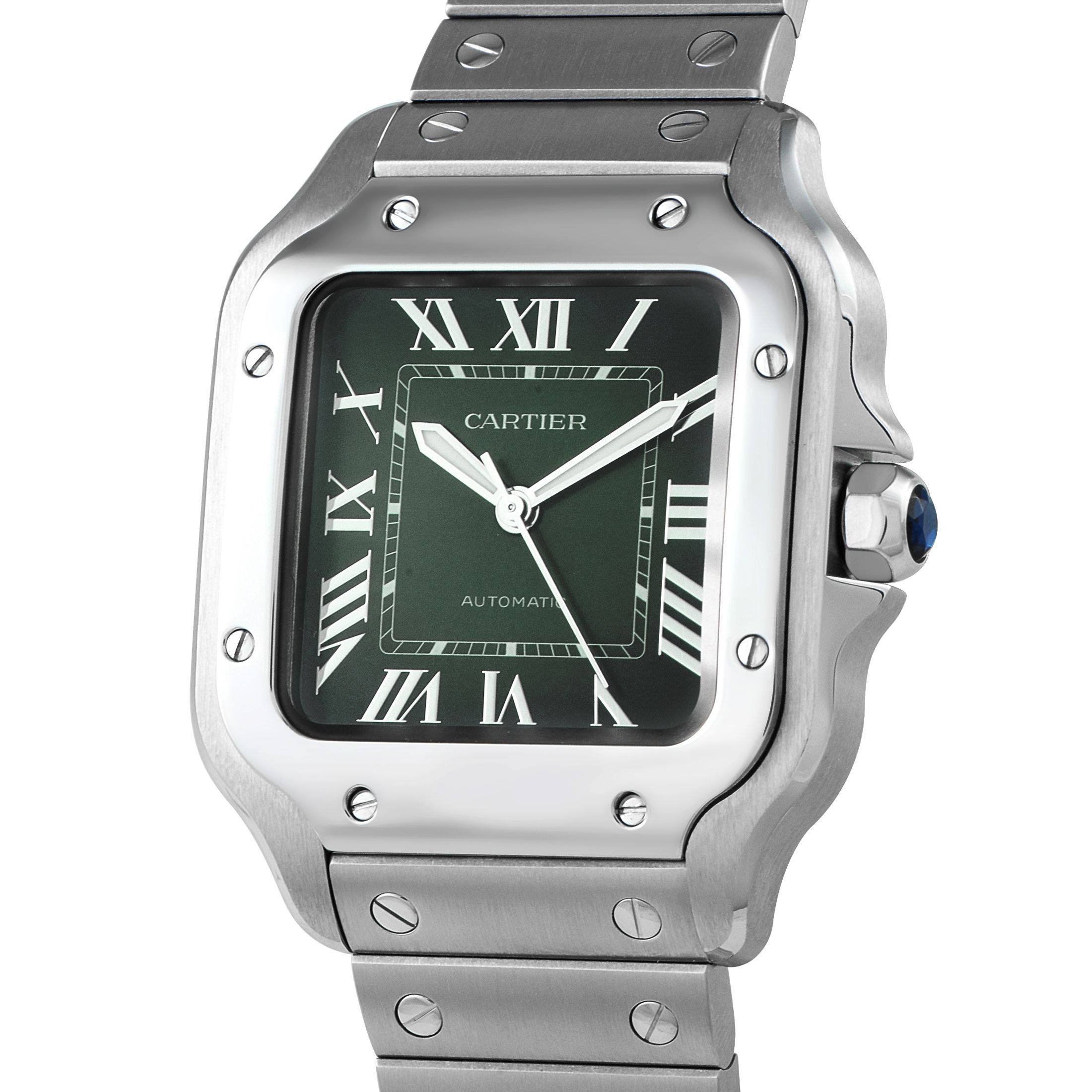 Cartier Santos Green Dial Medium Model Steel Watch WSSA0061