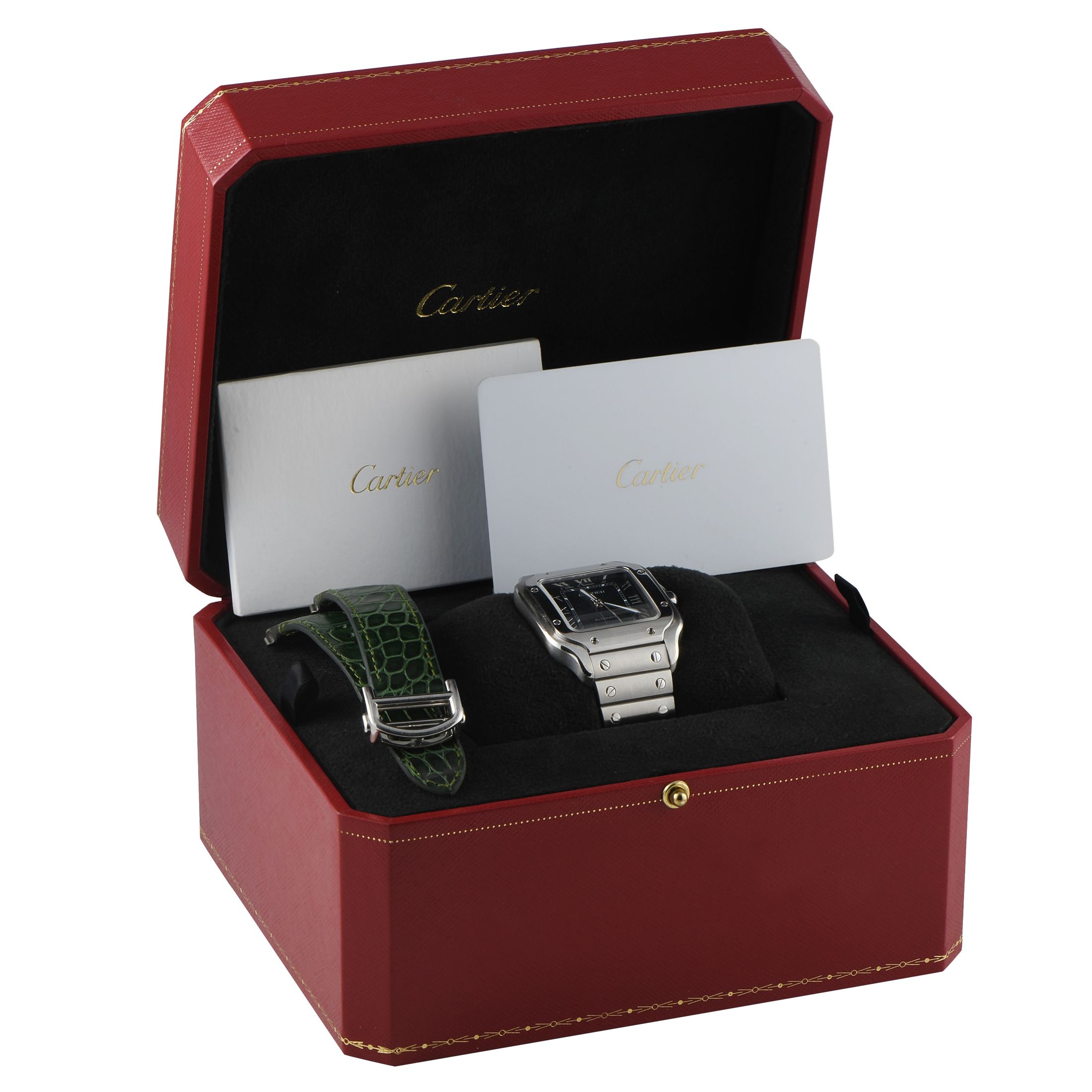 Cartier Santos Green Dial Medium Model Steel Watch WSSA0061