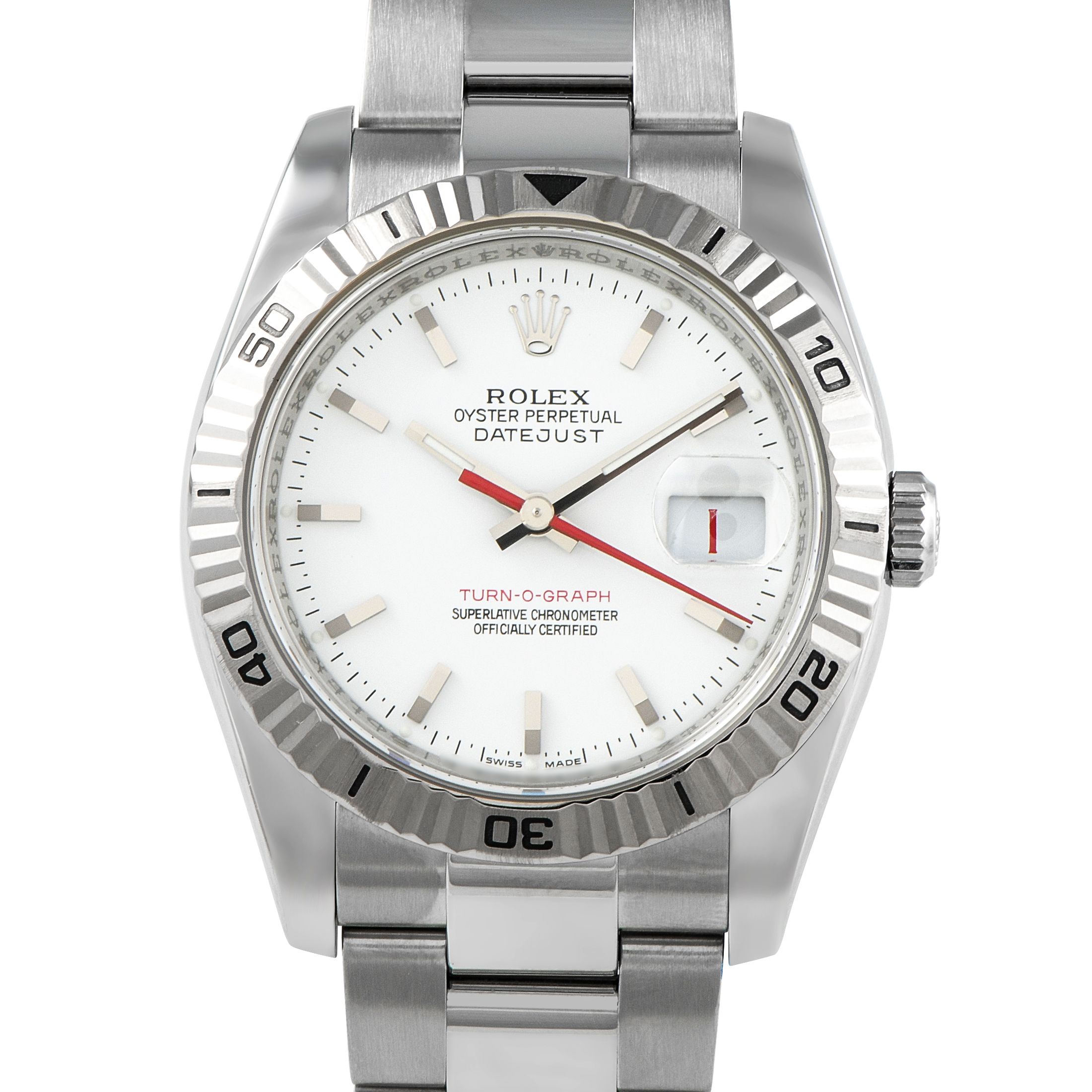 Rolex Datejust Turn-O-Graph White Dial Steel Oyster Watch 116264