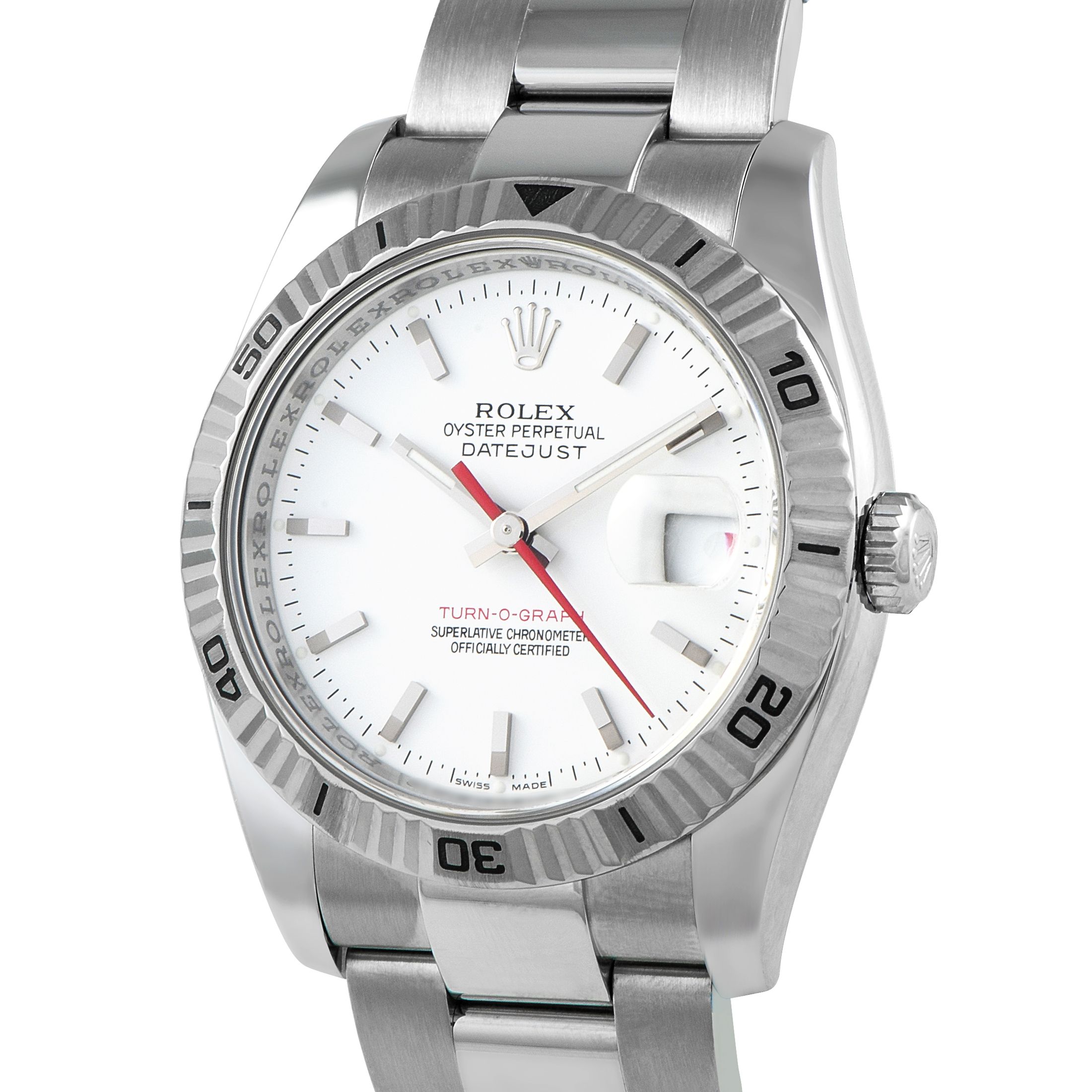 Rolex Datejust Turn-O-Graph White Dial Steel Oyster Watch 116264
