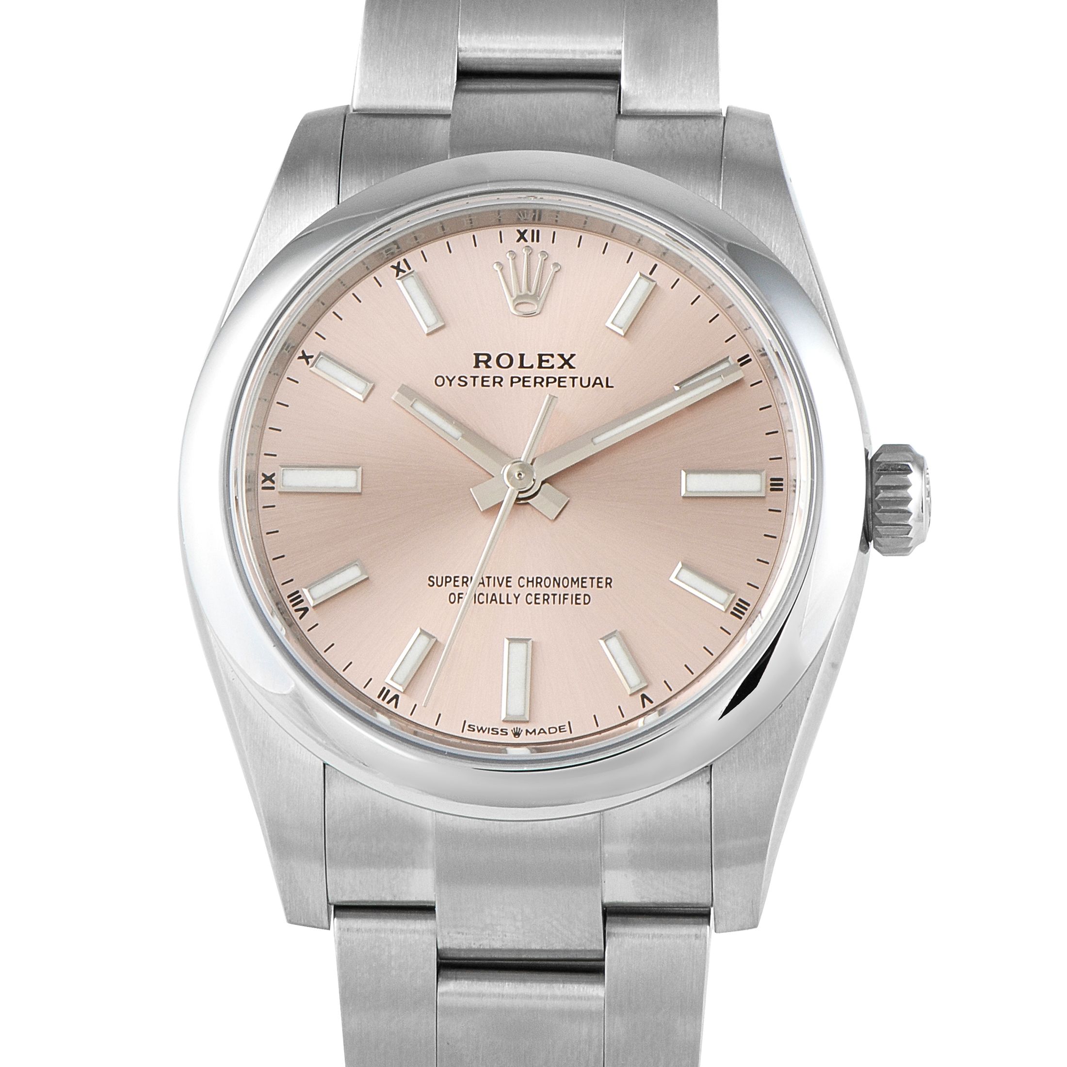 Rolex Oyster Perpetual 34 Pink Dial Steel Watch 124200