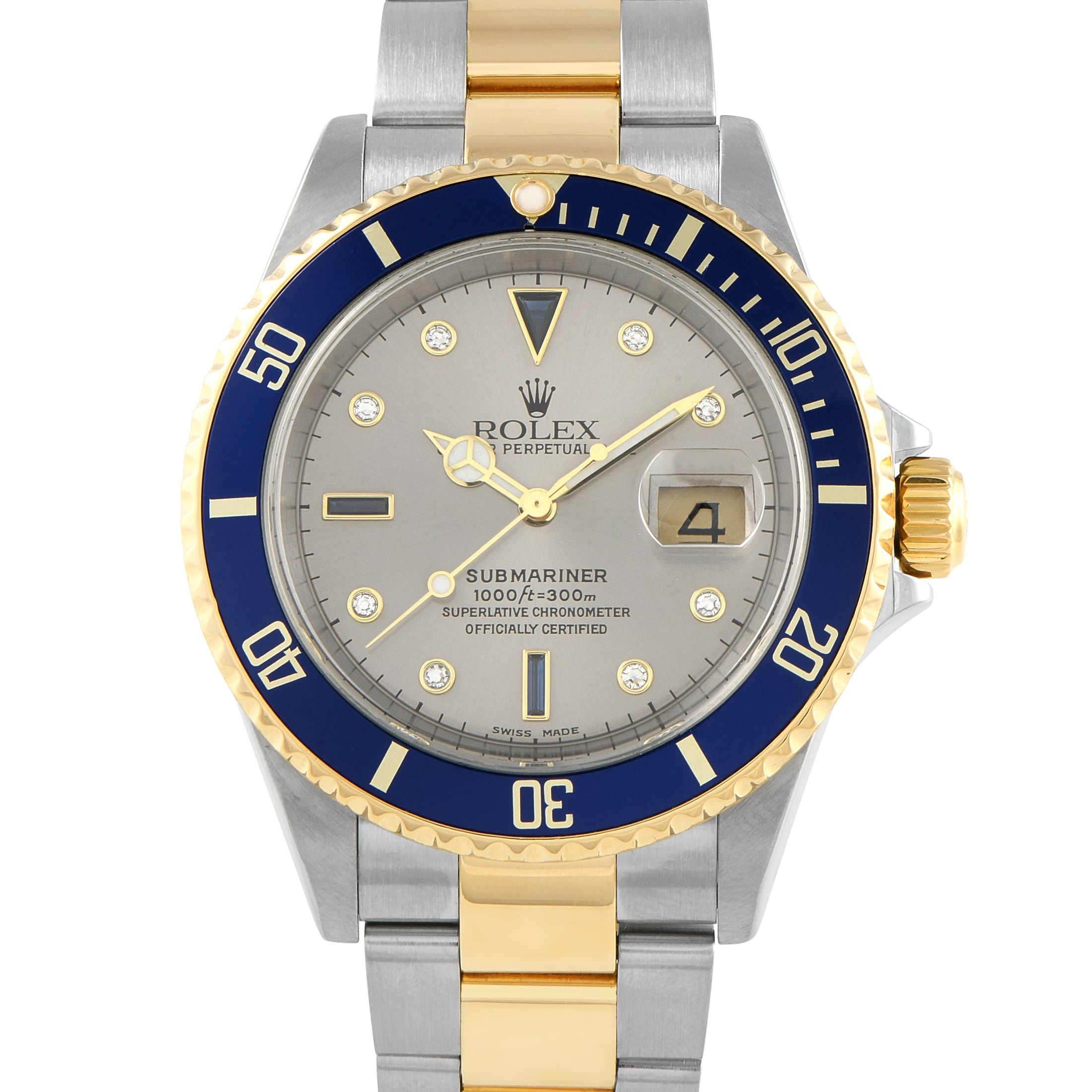 Rolex Submariner Date Silver Serti Dial Two-Tone Watch Watch 16613LB