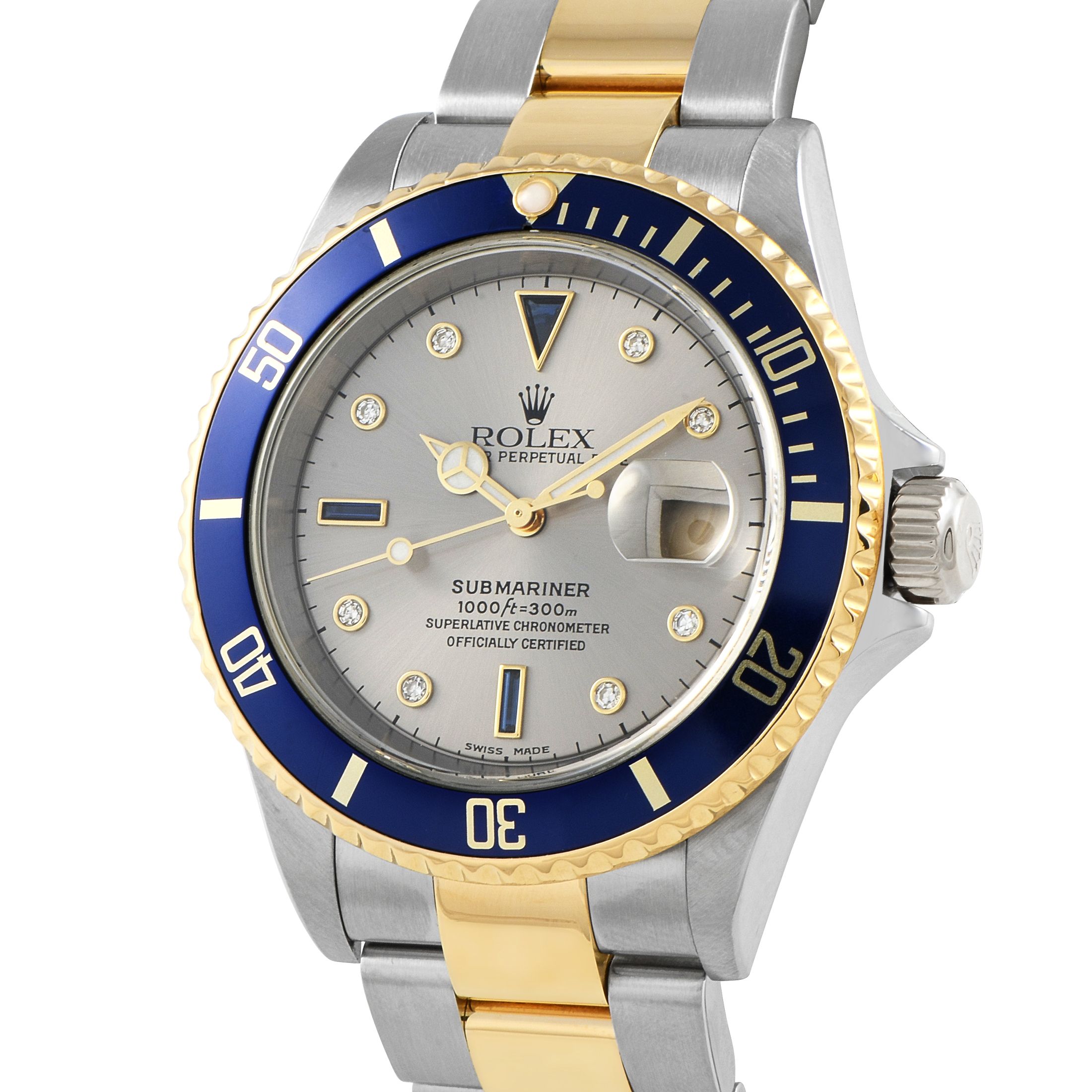 Rolex Submariner Date Silver Serti Dial Two-Tone Watch Watch 16613LB