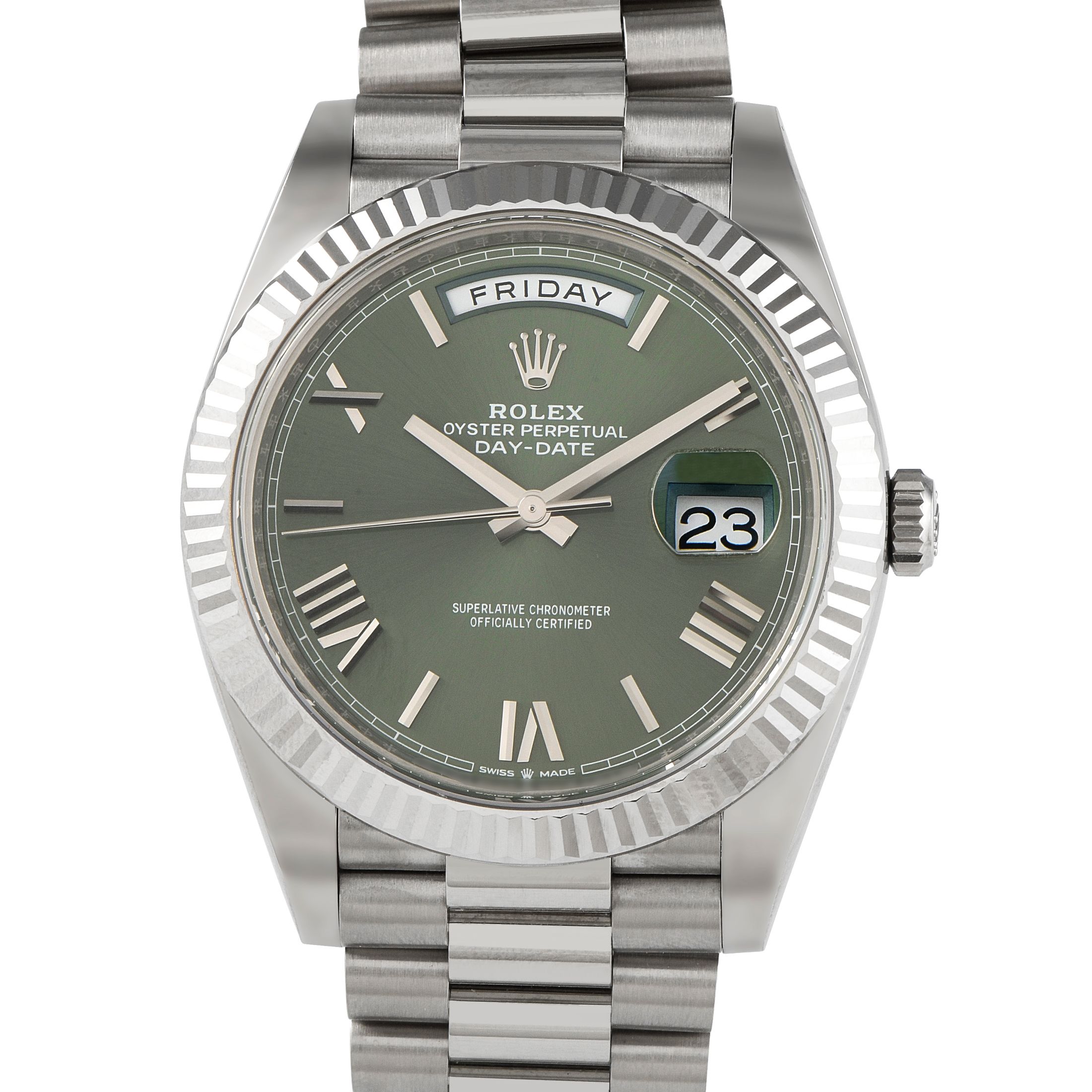 Rolex Day-Date 40 Olive Green Arabic Dial White Gold President Watch 228239