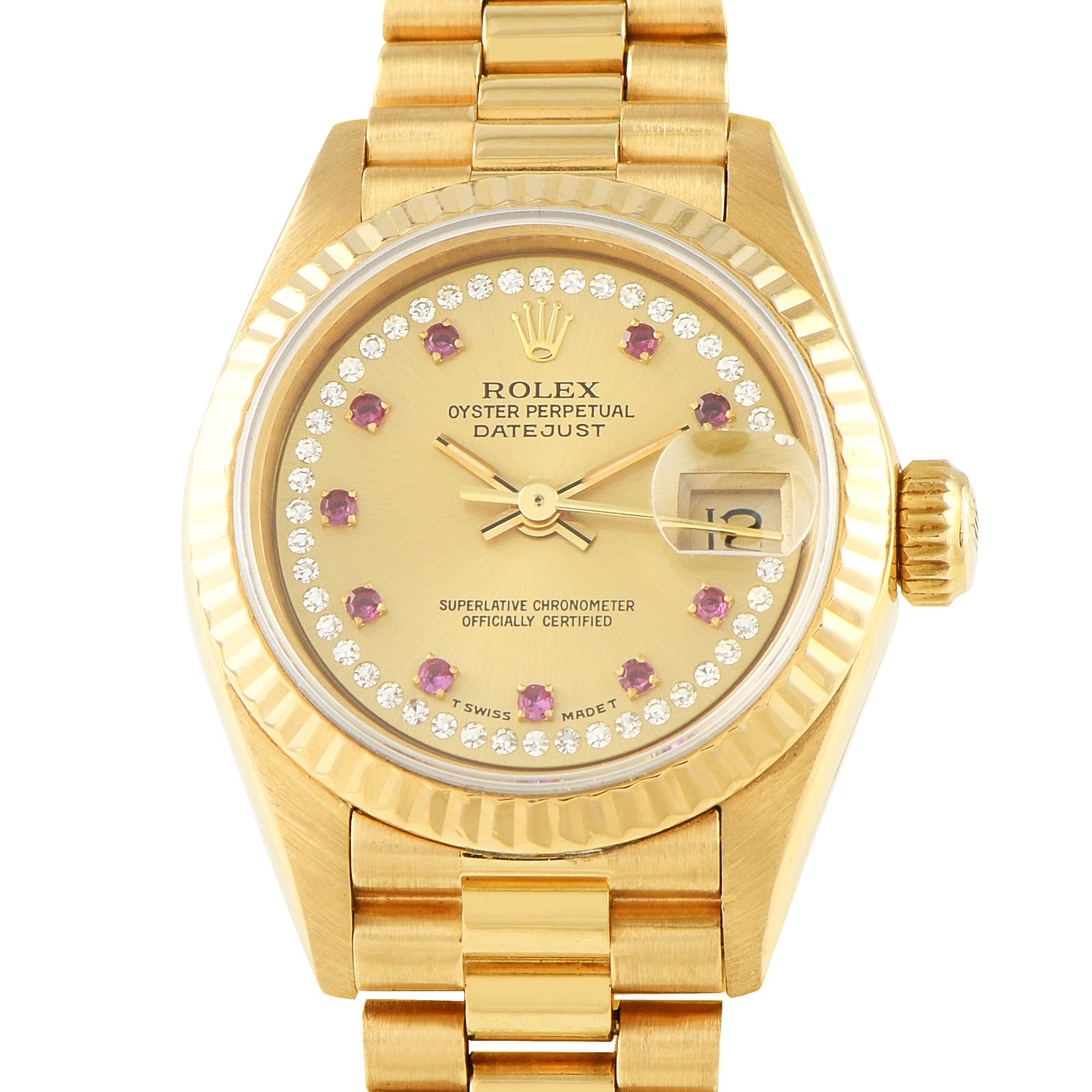 Rolex Lady Datejust Diamond and Ruby Dial Yellow Gold President Watch 69178g