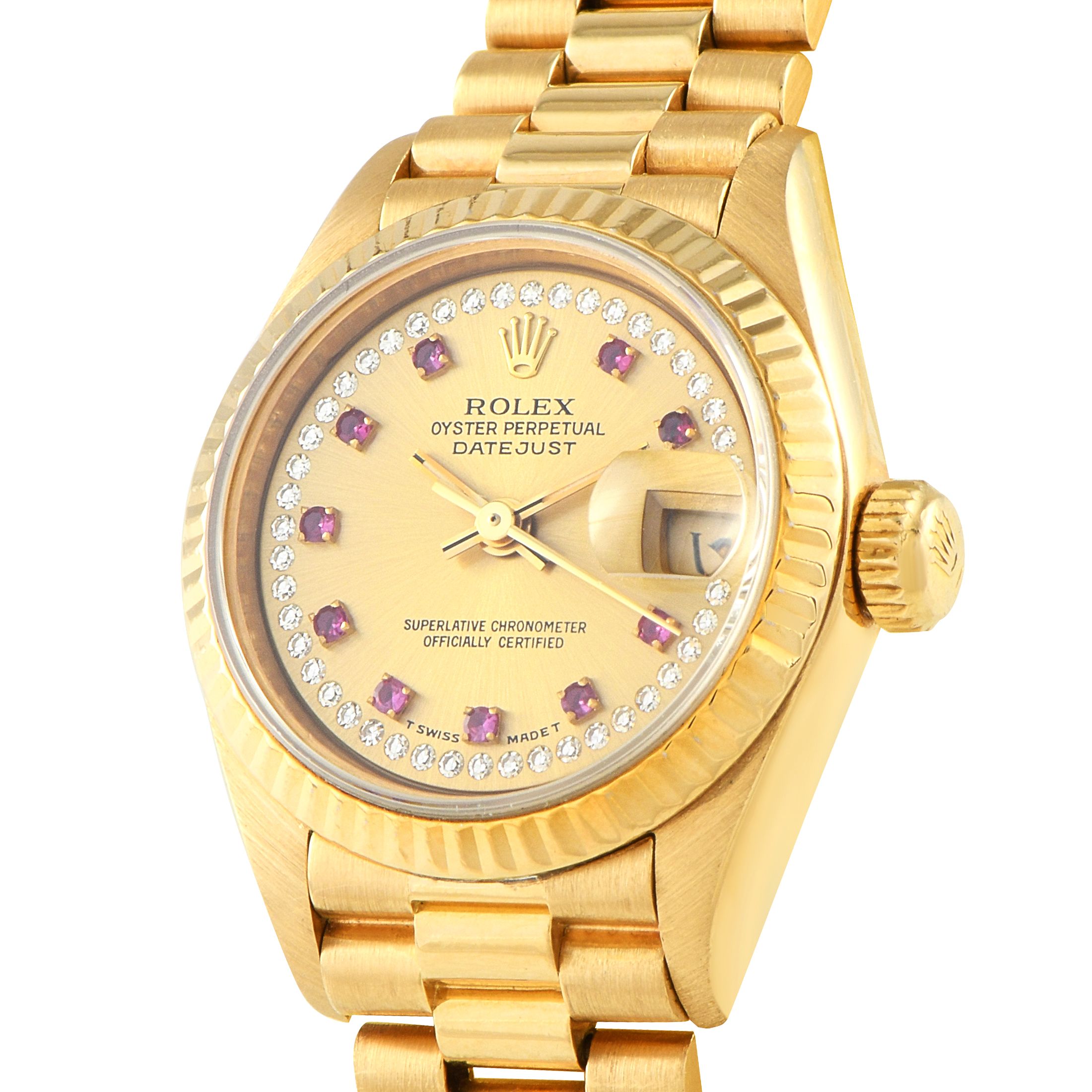 Rolex Lady Datejust Diamond and Ruby Dial Yellow Gold President Watch 69178g