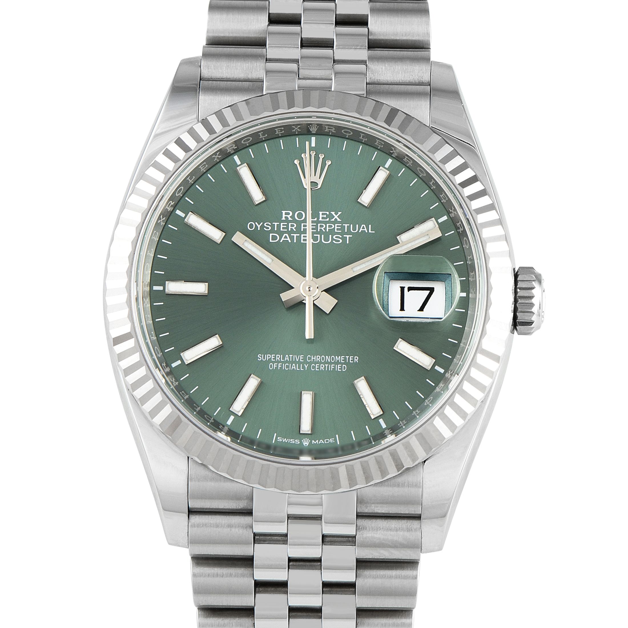 Rolex Datejust 36 Mint Green Dial Steel and White Gold Jubilee Watch 126234