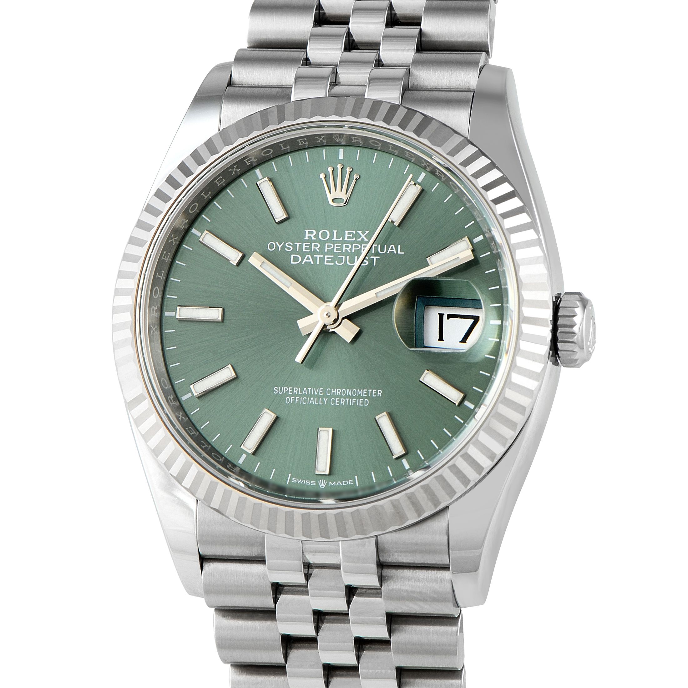 Rolex Datejust 36 Mint Green Dial Steel and White Gold Jubilee Watch 126234