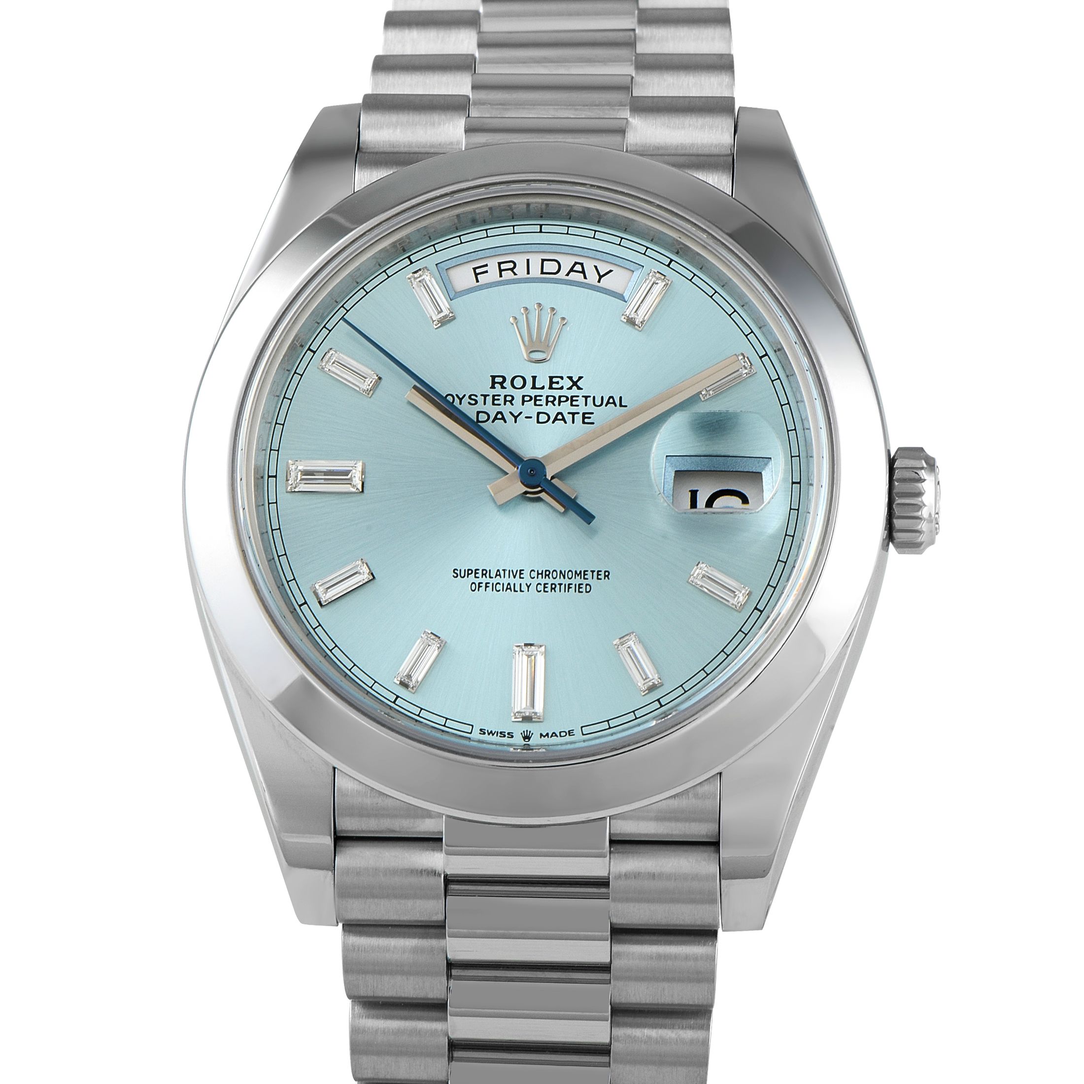 Rolex Day-Date 40 Ice Blue Diamond Dial Platinum President Watch 228206