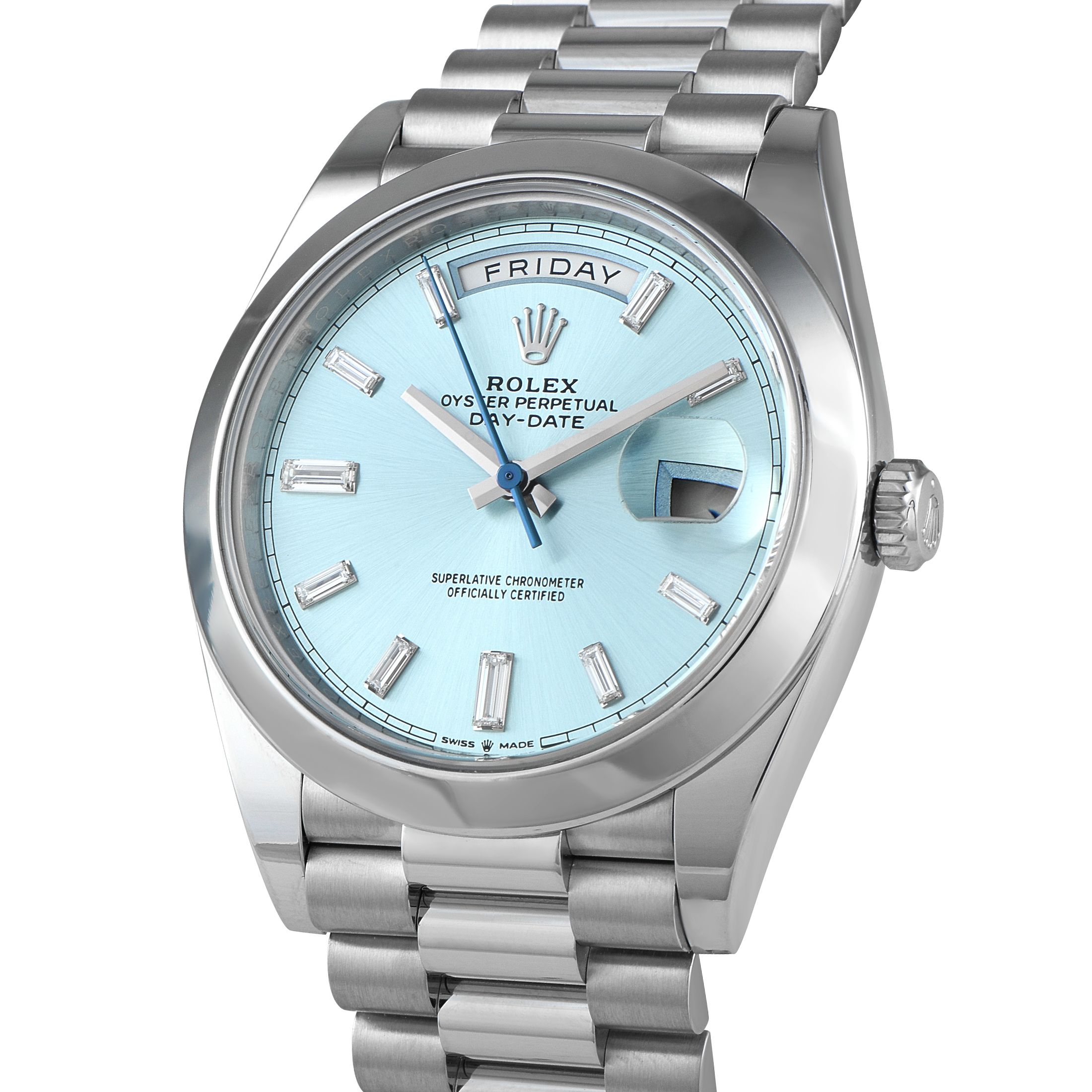 Rolex Day-Date 40 Ice Blue Diamond Dial Platinum President Watch 228206