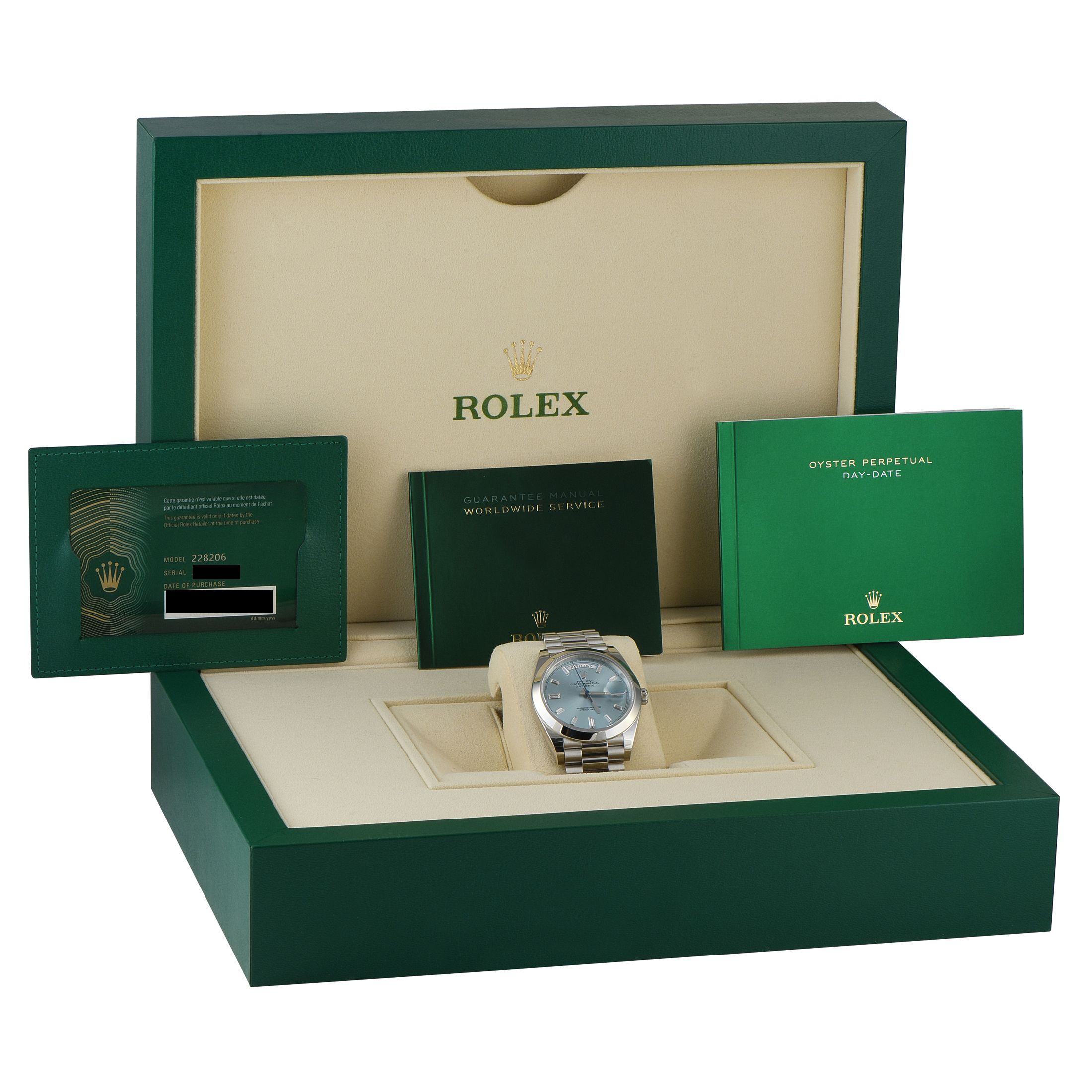 Rolex Day-Date 40 Ice Blue Diamond Dial Platinum President Watch 228206