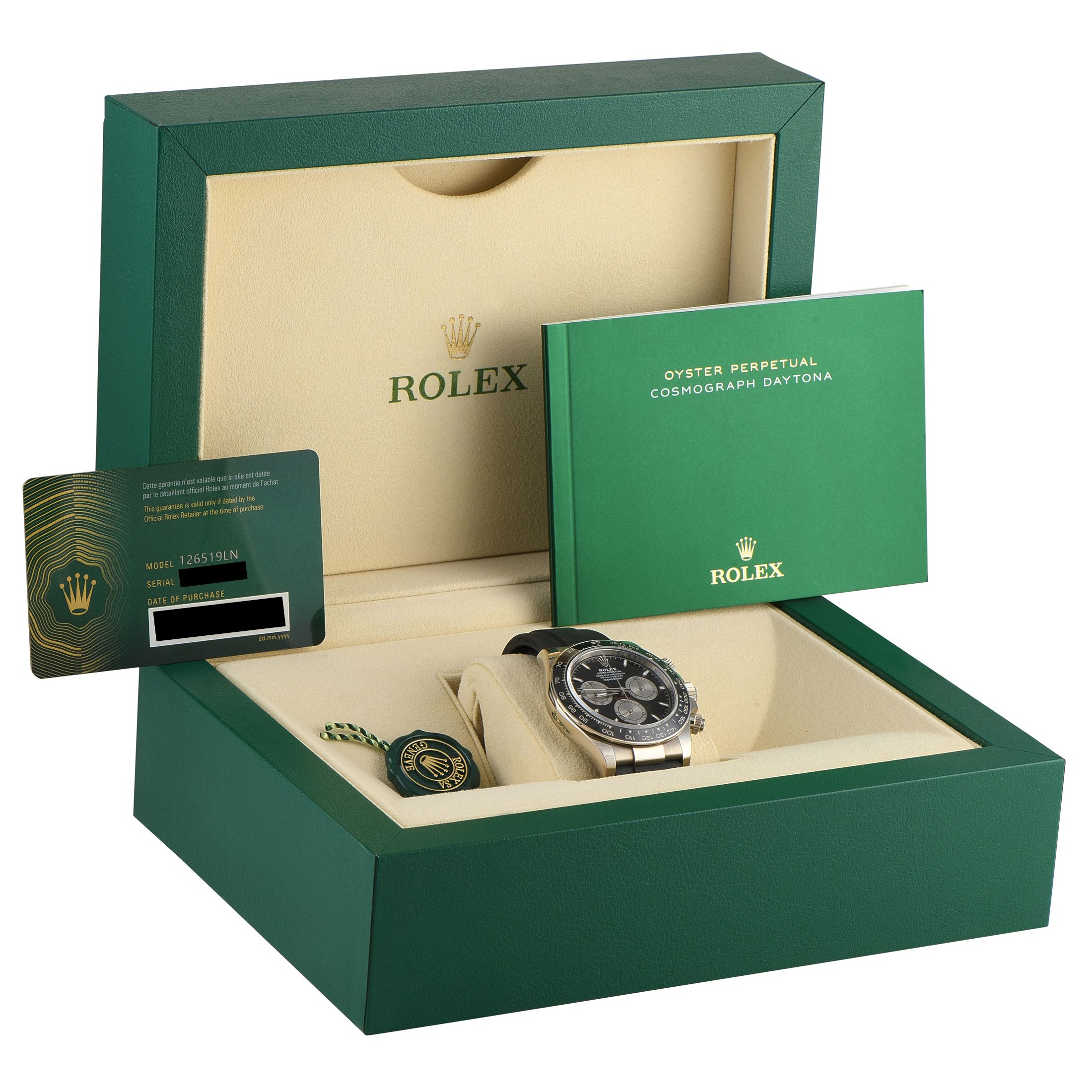 Rolex Daytona Black Dial White Gold Watch Oysterflex 126519LN