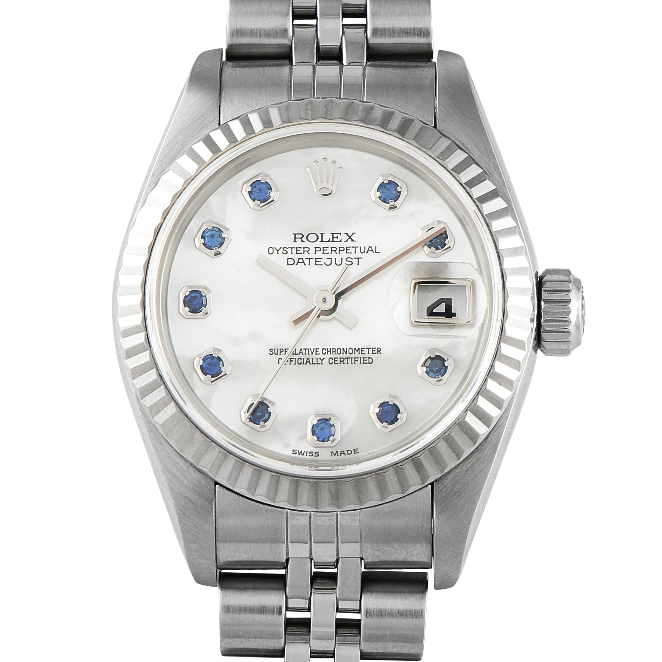 Rolex Lady-Datejust Mother-of-Pearl Blue Sapphire Dial Jubilee Watch 79174