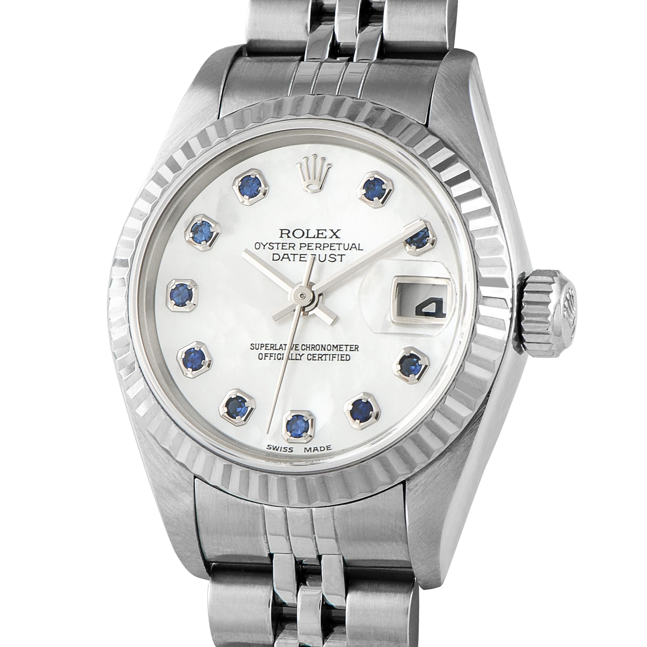 Rolex Lady-Datejust Mother-of-Pearl Blue Sapphire Dial Jubilee Watch 79174