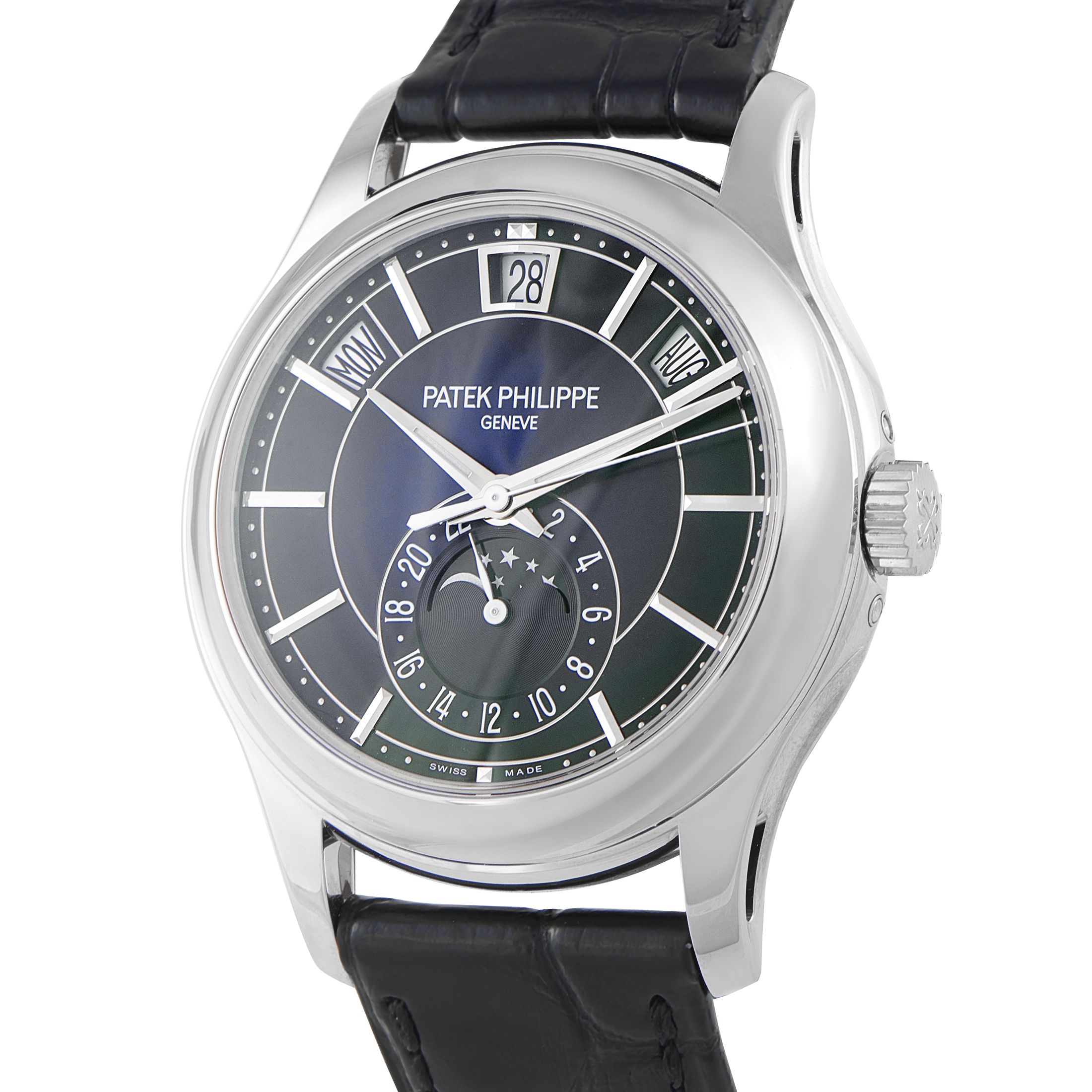 Patek Philippe Complications Annual Calendar Moon Phase White Gold Watch 5205G-013