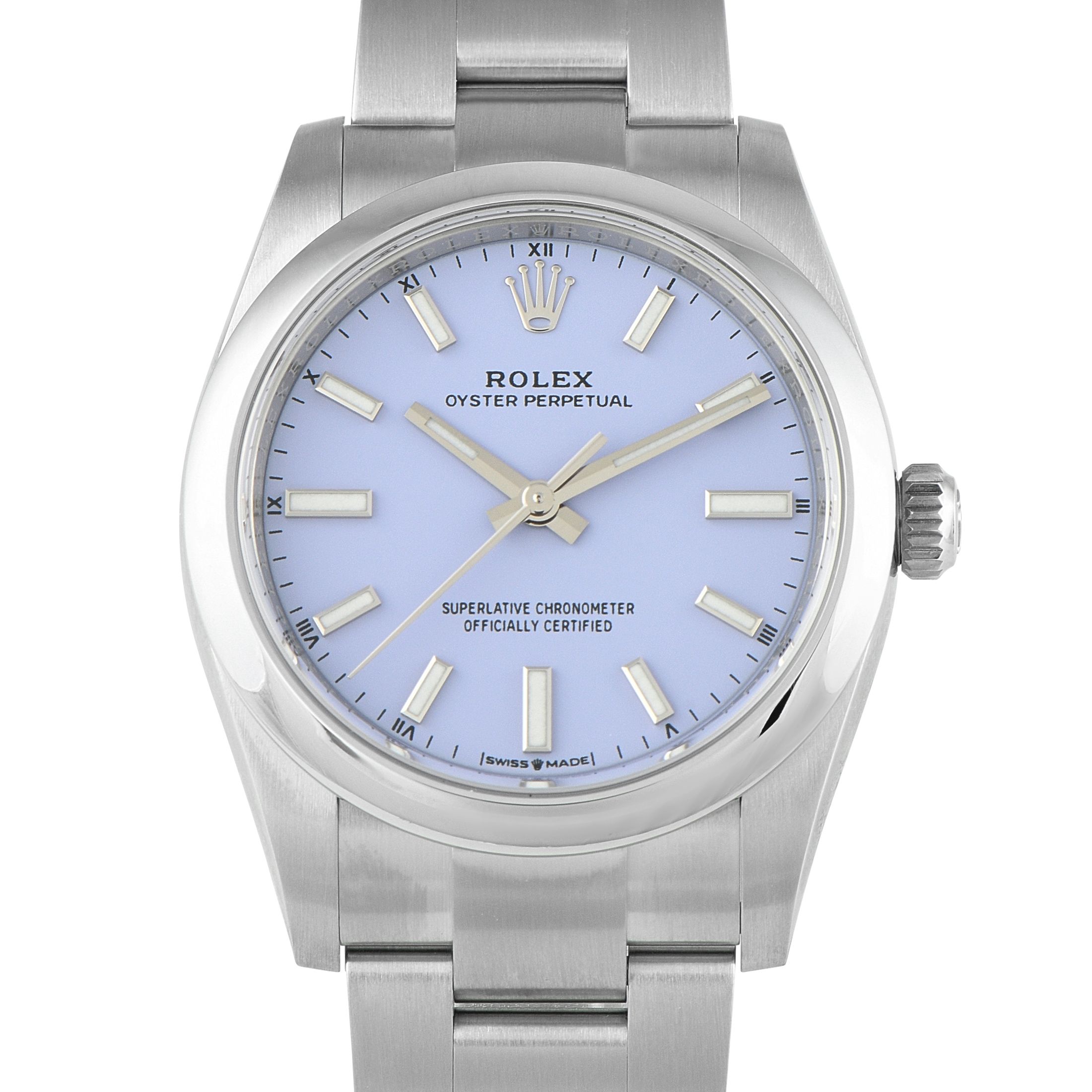 Rolex Oyster Perpetual 34 Lavender Dial Steel Watch 124200