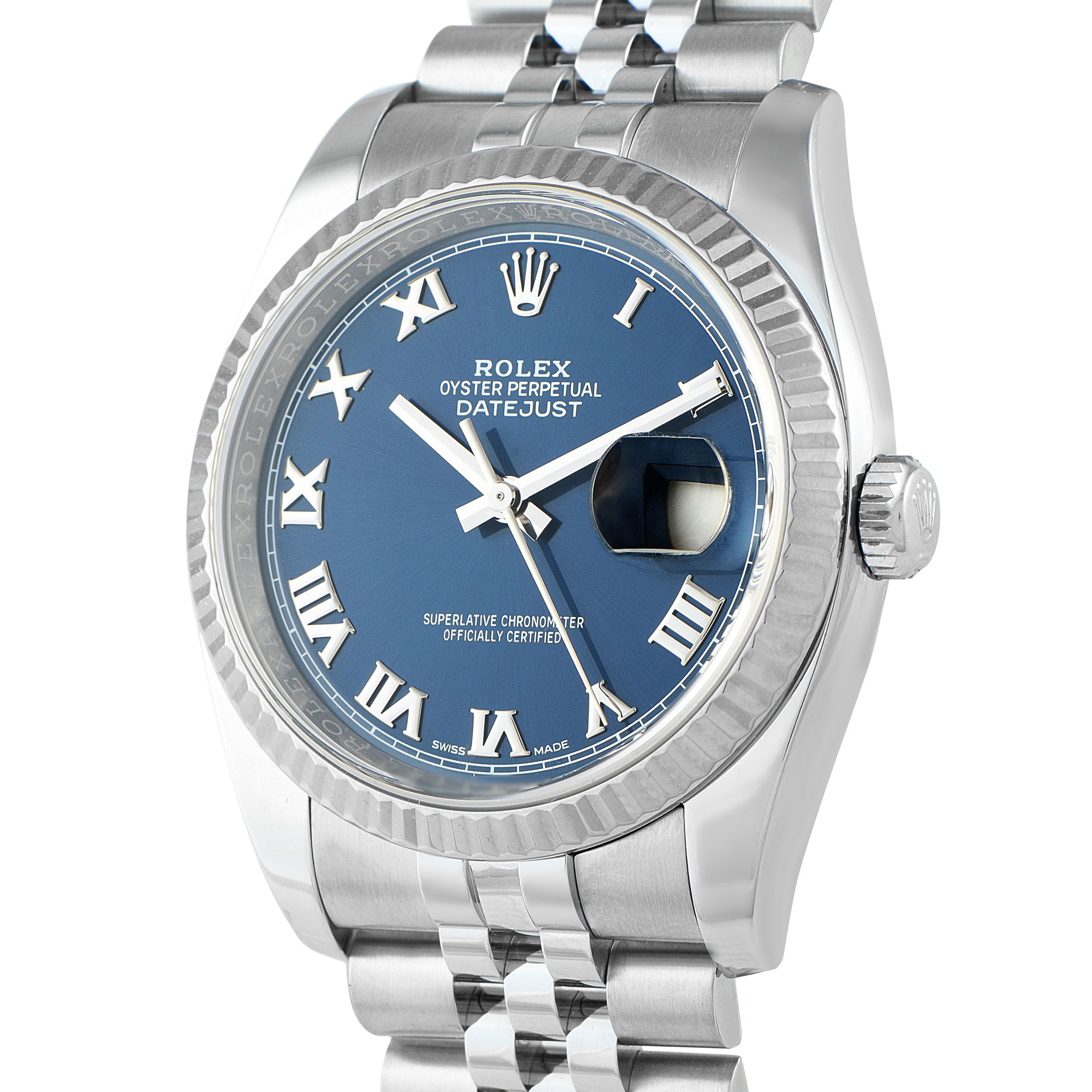 Rolex Datejust 36 Blue Roman Dial Steel and White Gold Jubilee Watch 116234