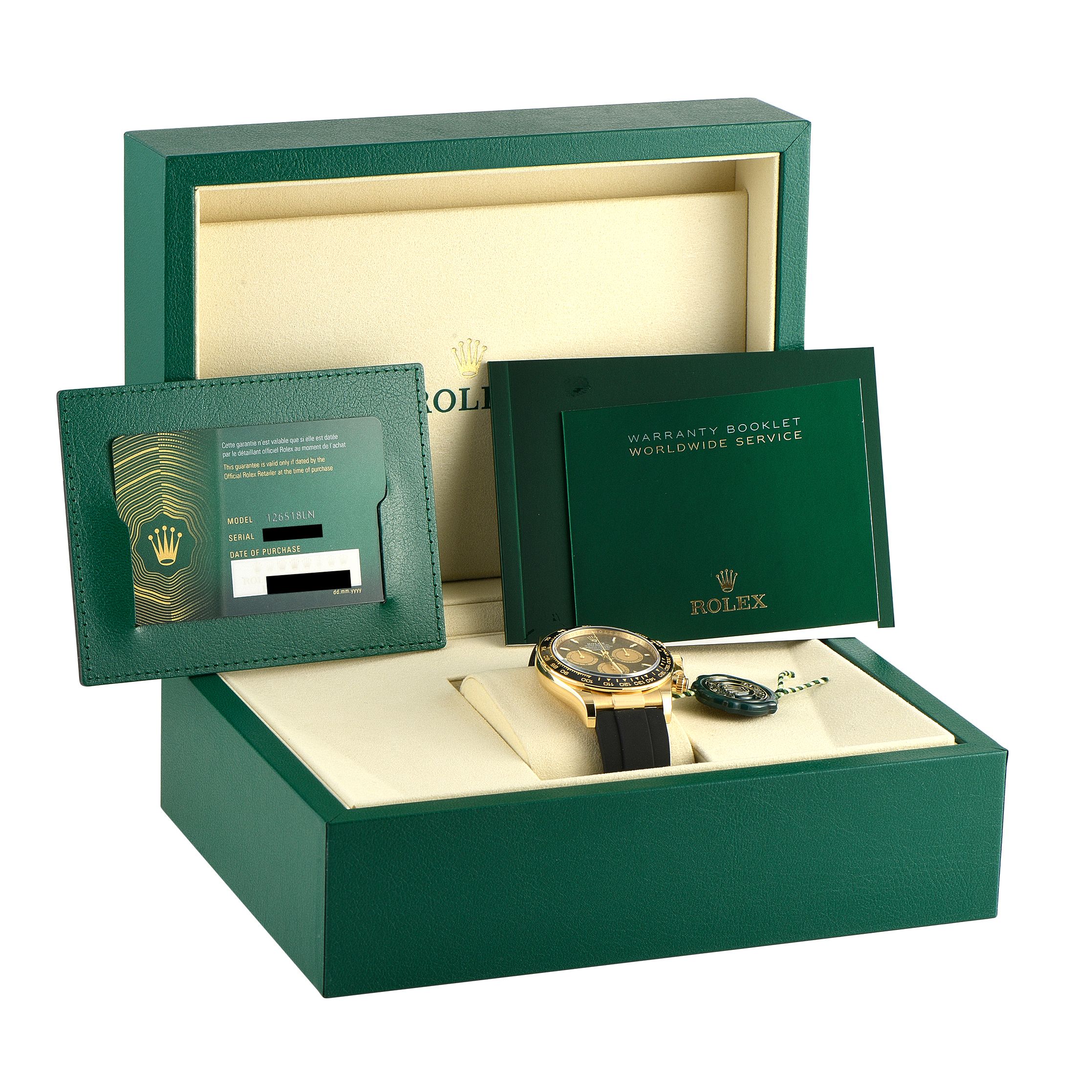 Rolex Daytona Black Dial Yellow Gold Oysterflex Watch 126518LN
