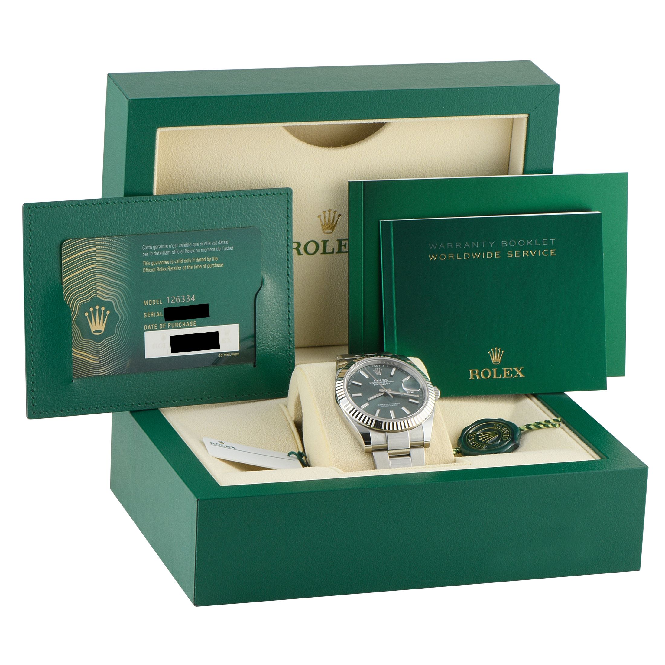 Rolex Datejust 41 Green Dial Steel and White Gold Oyster Watch 126334