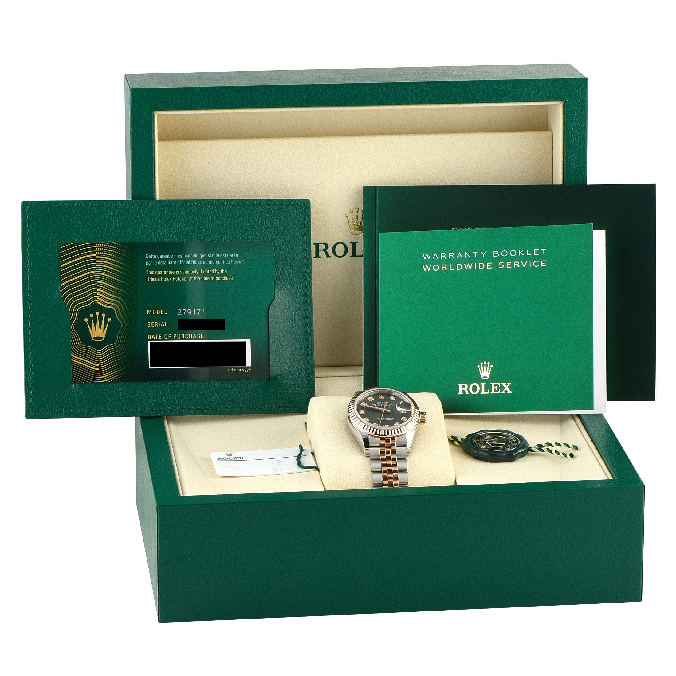 Rolex Lady Datejust 28 Olive Dial Two-Tone Jubilee Watch 279171-0007