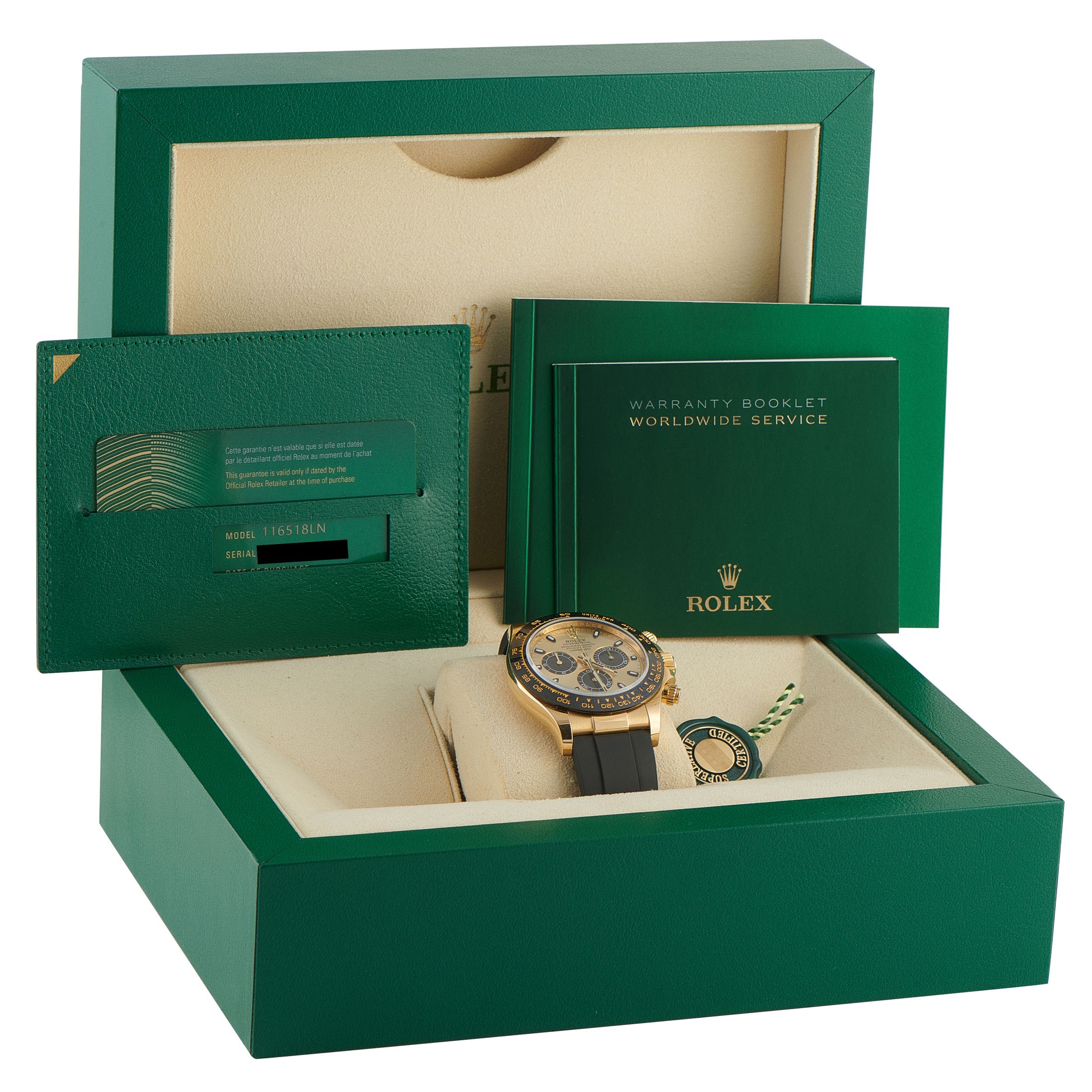 Rolex Daytona Champagne Dial Yellow Gold Oysterflex Watch 116518LN