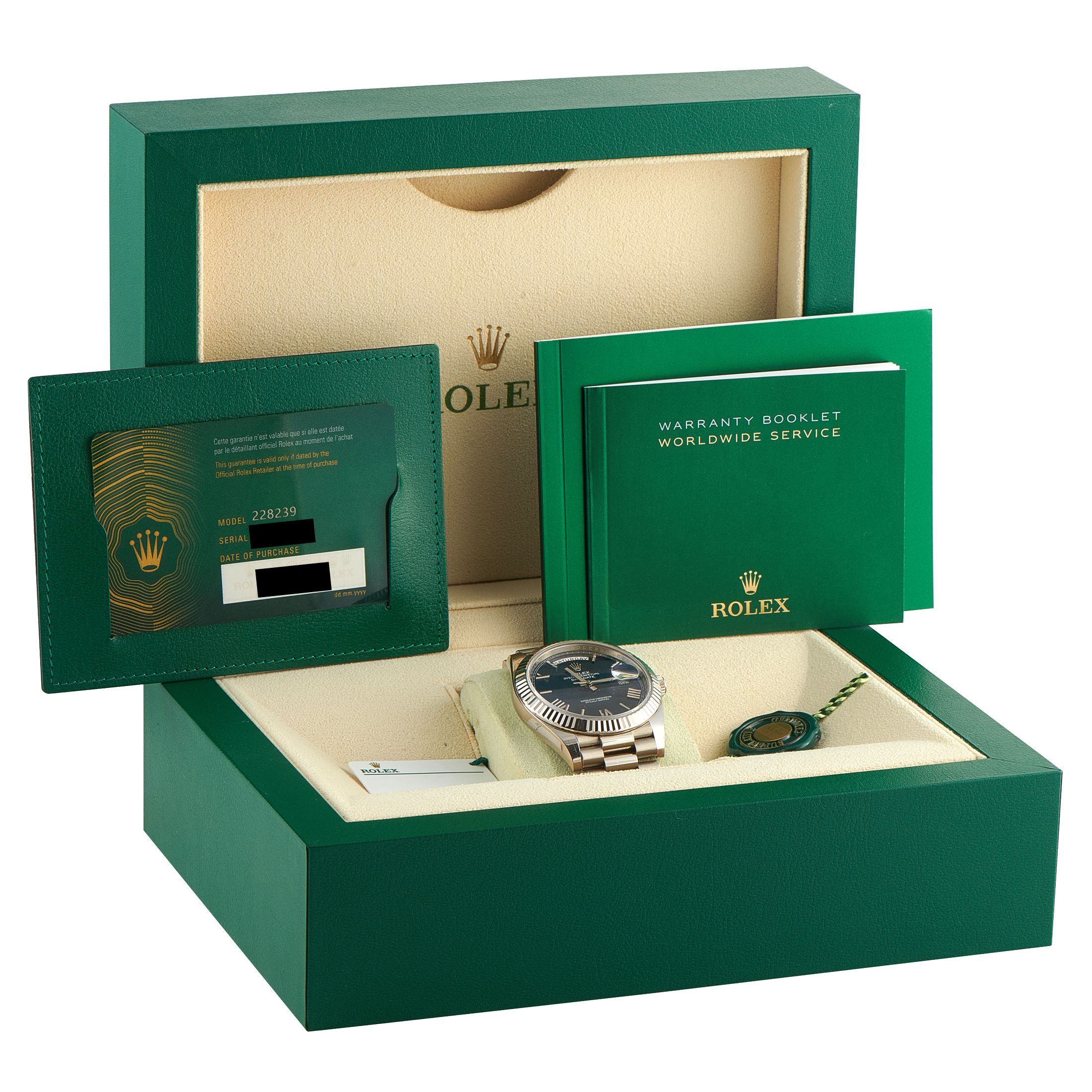 Rolex Day-Date 40 Blue Dial White Gold President Watch 228239