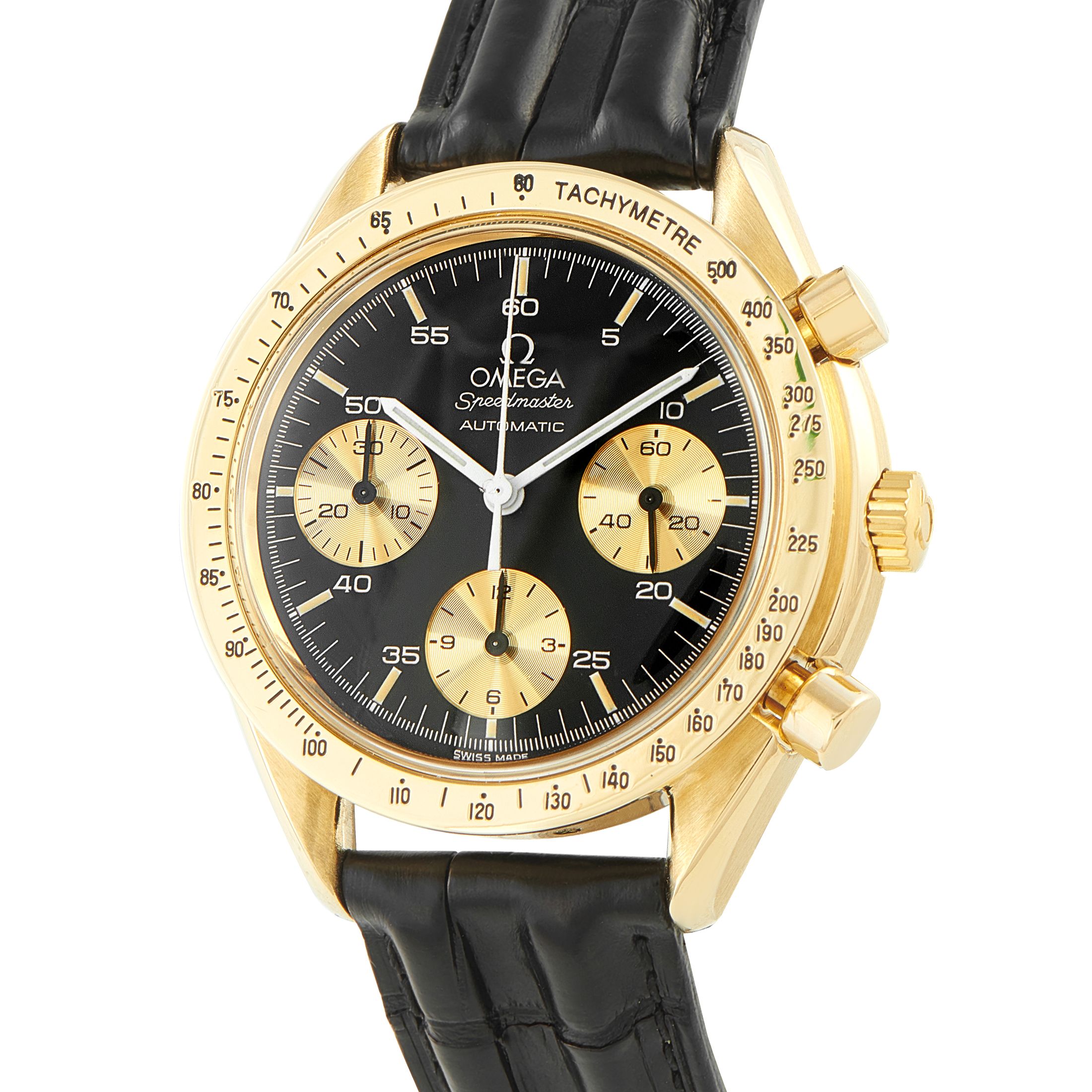 Omega Speedmaster Reduced Yellow Gold Chronograph Watch 175.0033