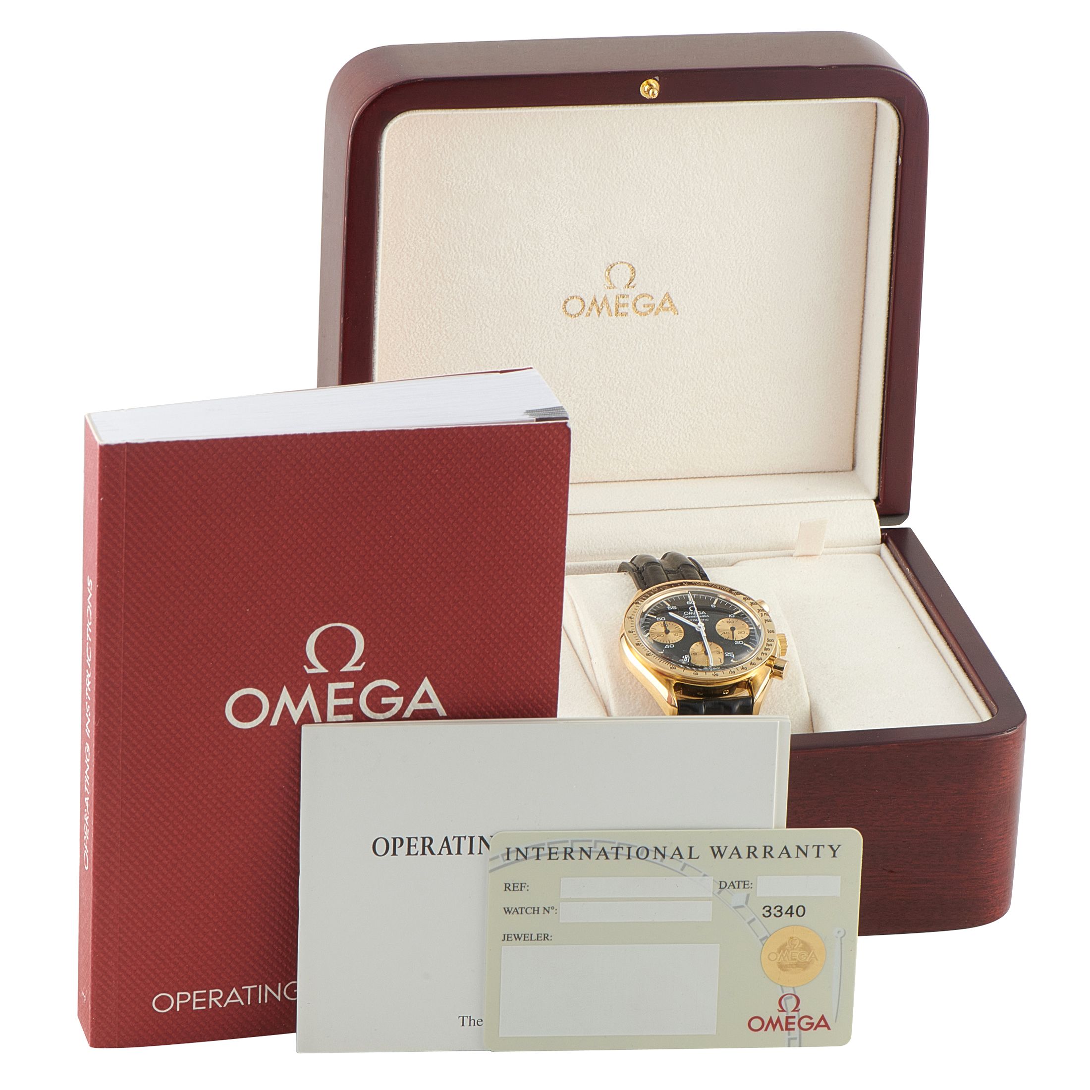 Omega Speedmaster Reduced Yellow Gold Chronograph Watch 175.0033