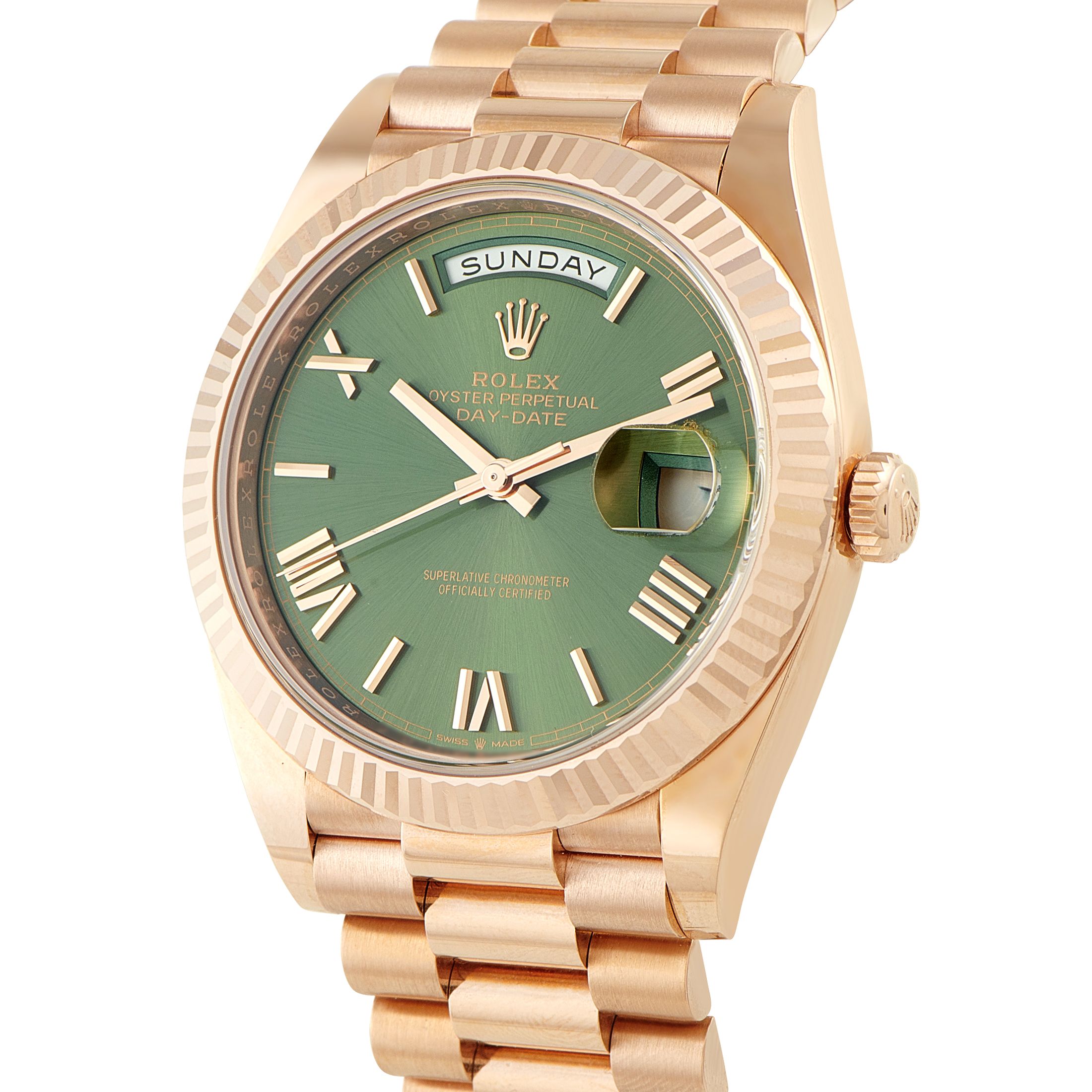 Rolex Day-Date 40 Olive Green Dial Everose Gold President Watch 228235