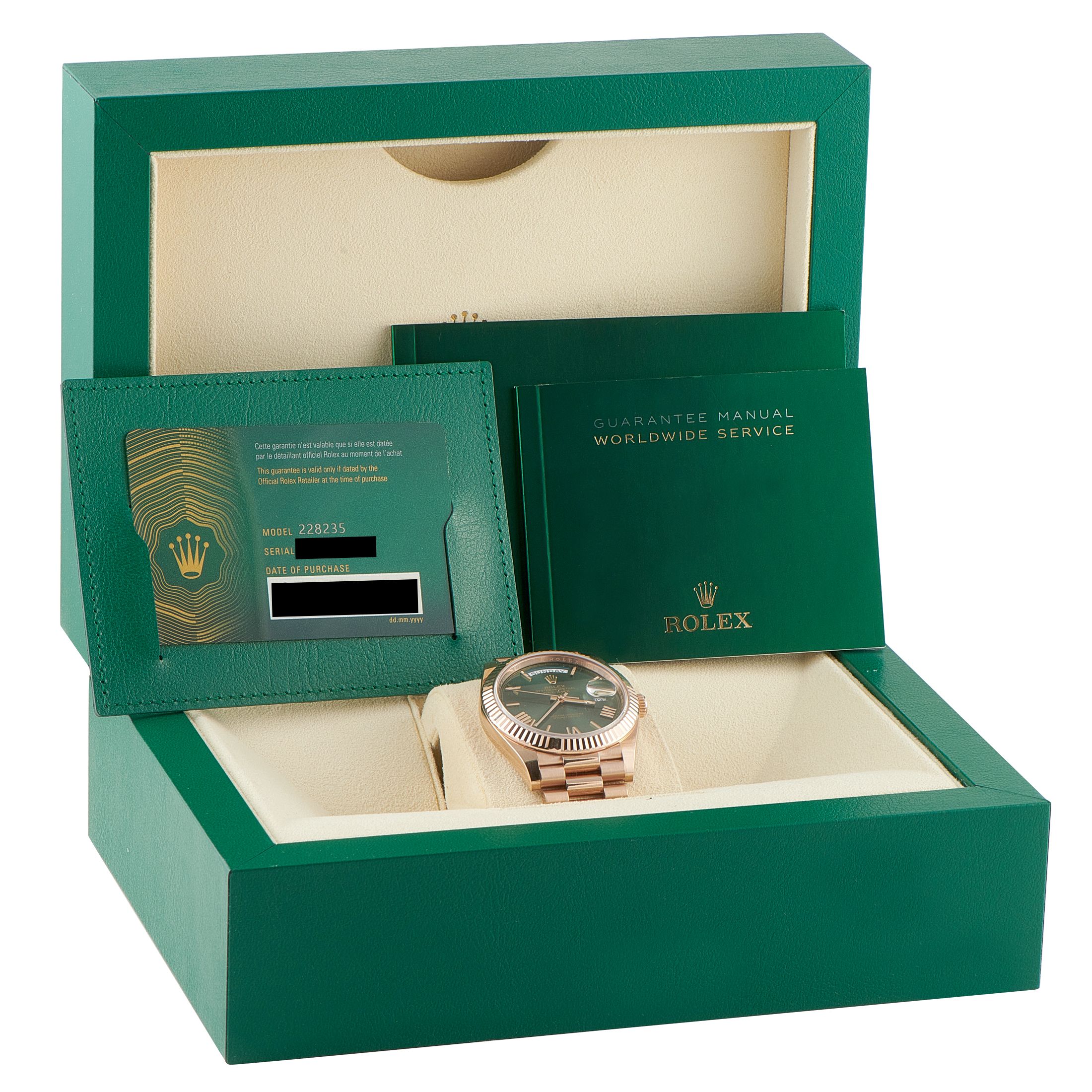 Rolex Day-Date 40 Olive Green Dial Everose Gold President Watch 228235