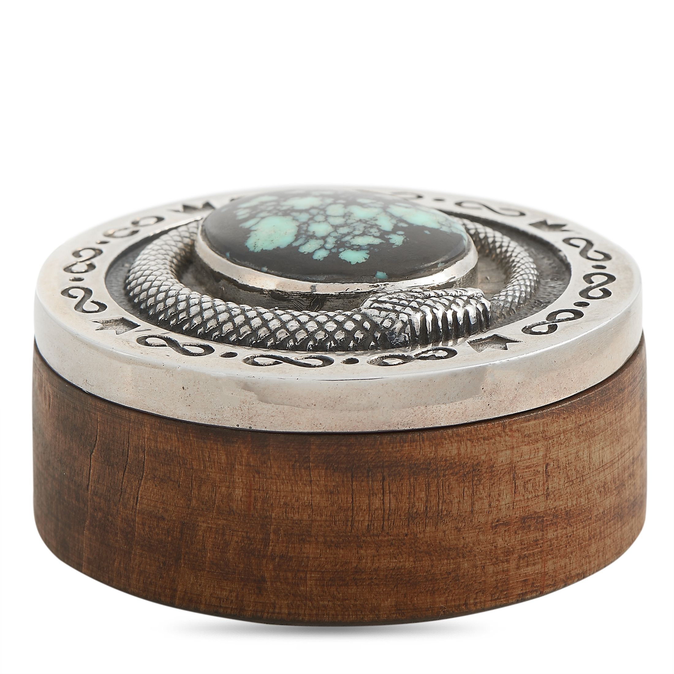 King Baby Sterling Silver Bamboo Wood Turquoise Snake Stash Box