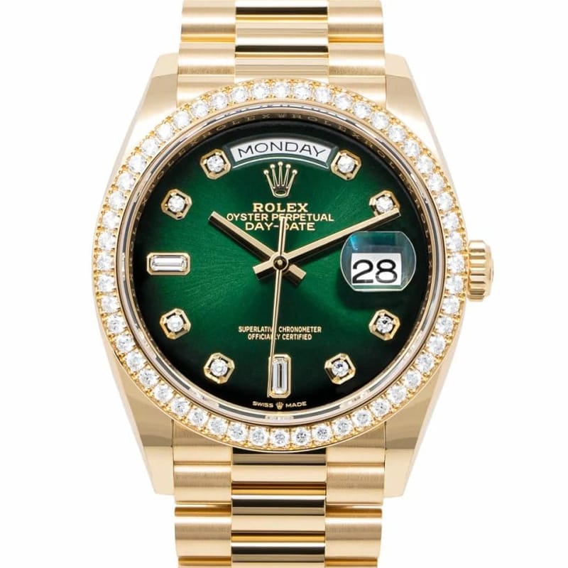 Rolex Day-Date 36mm Green Dial Diamond Yellow Gold 128348RBR