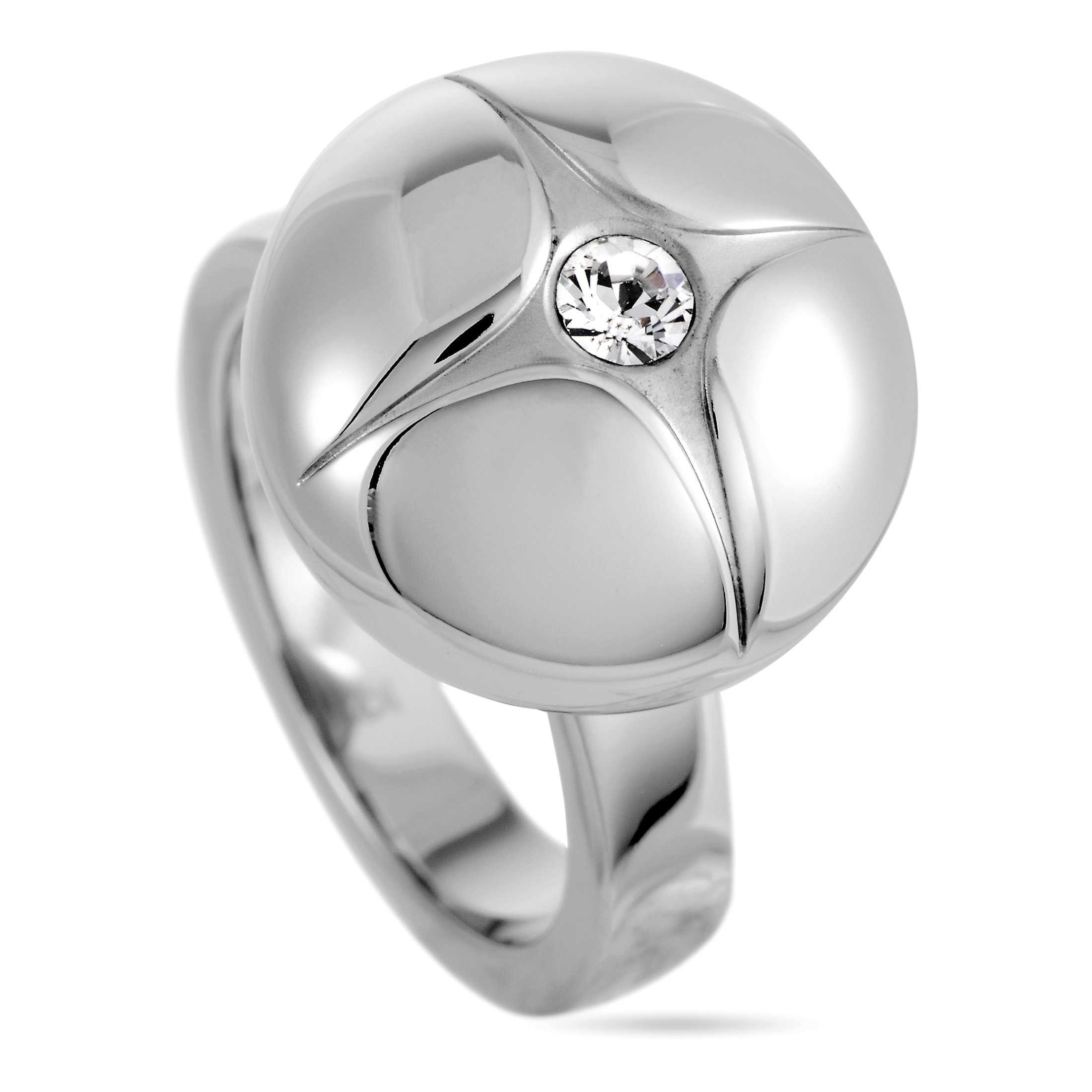 Trellisphere Stainless Steel and White Crystal Ring