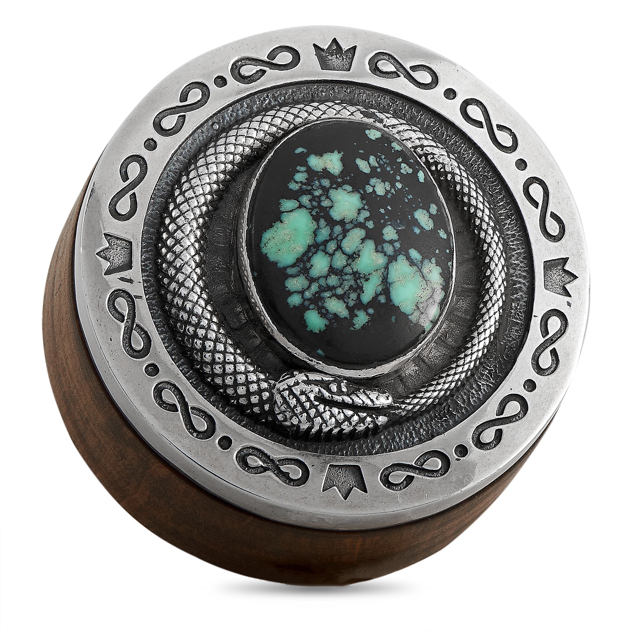 King Baby Sterling Silver Bamboo Wood Turquoise Snake Stash Box