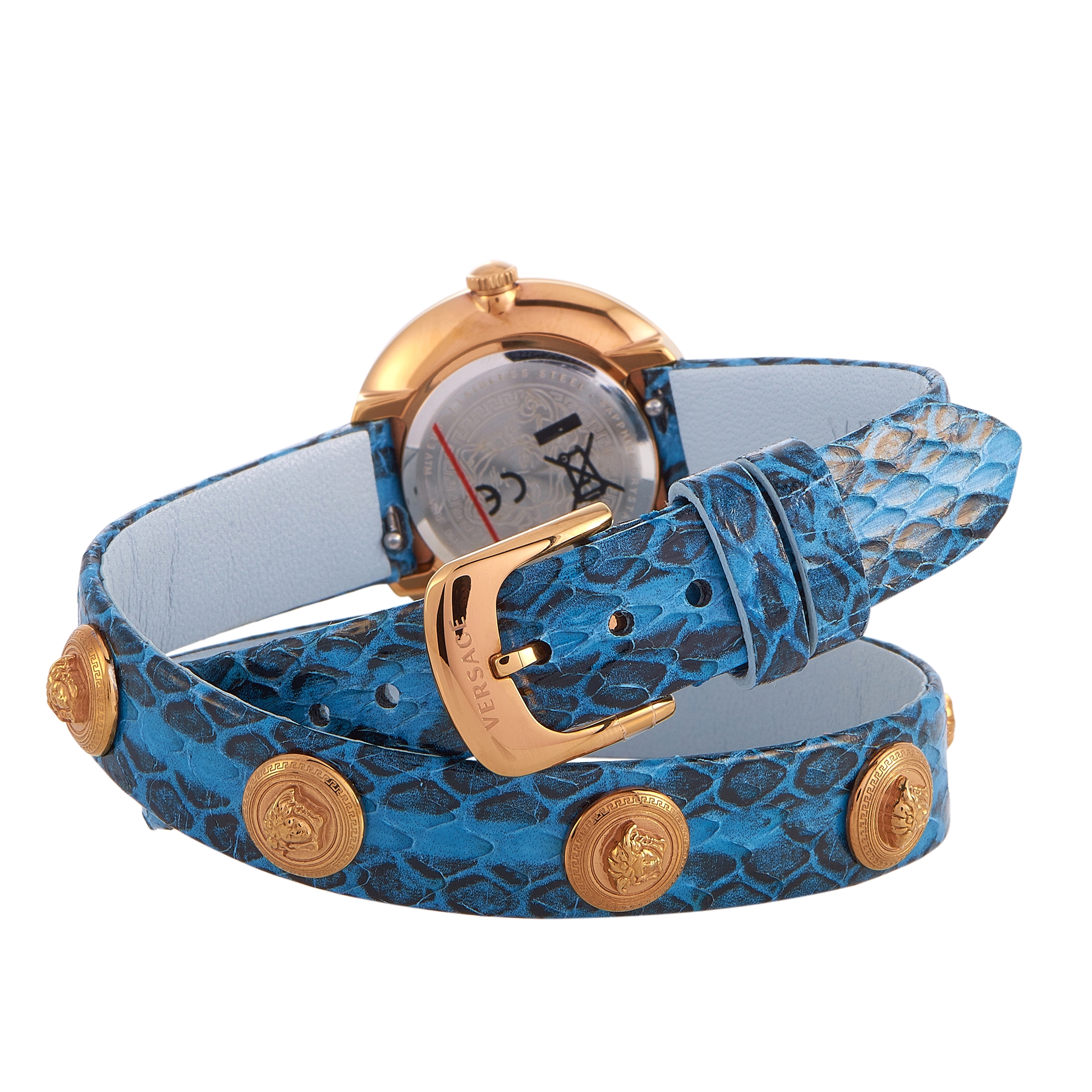 Versace Medusa Stud Icon Quartz Blue Leather Watch VERF00418