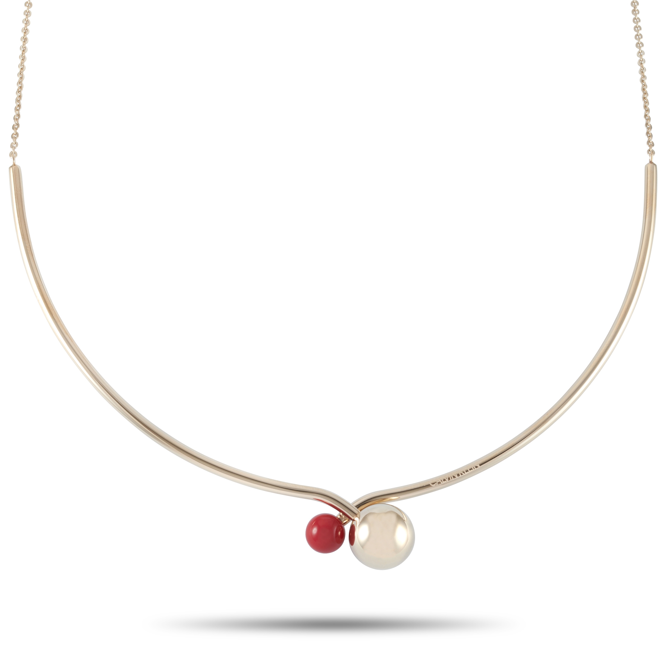 Calvin Klein Bubbly Champagne Gold PVD-Plated Stainless Steel Red Bead Necklace KJ9RJJ140200