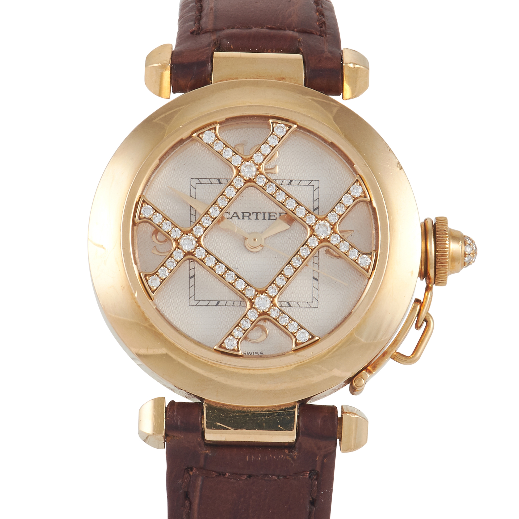 Cartier Pasha de Cartier 18K Yellow Gold Diamond Grille Watch 2399