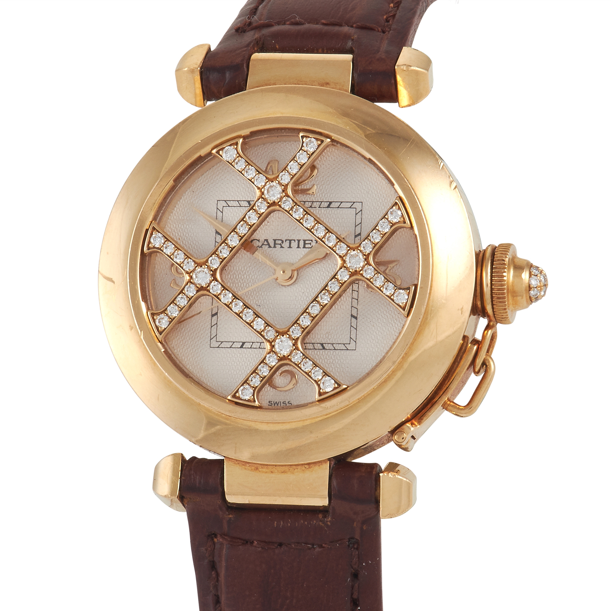 Cartier Pasha de Cartier 18K Yellow Gold Diamond Grille Watch 2399