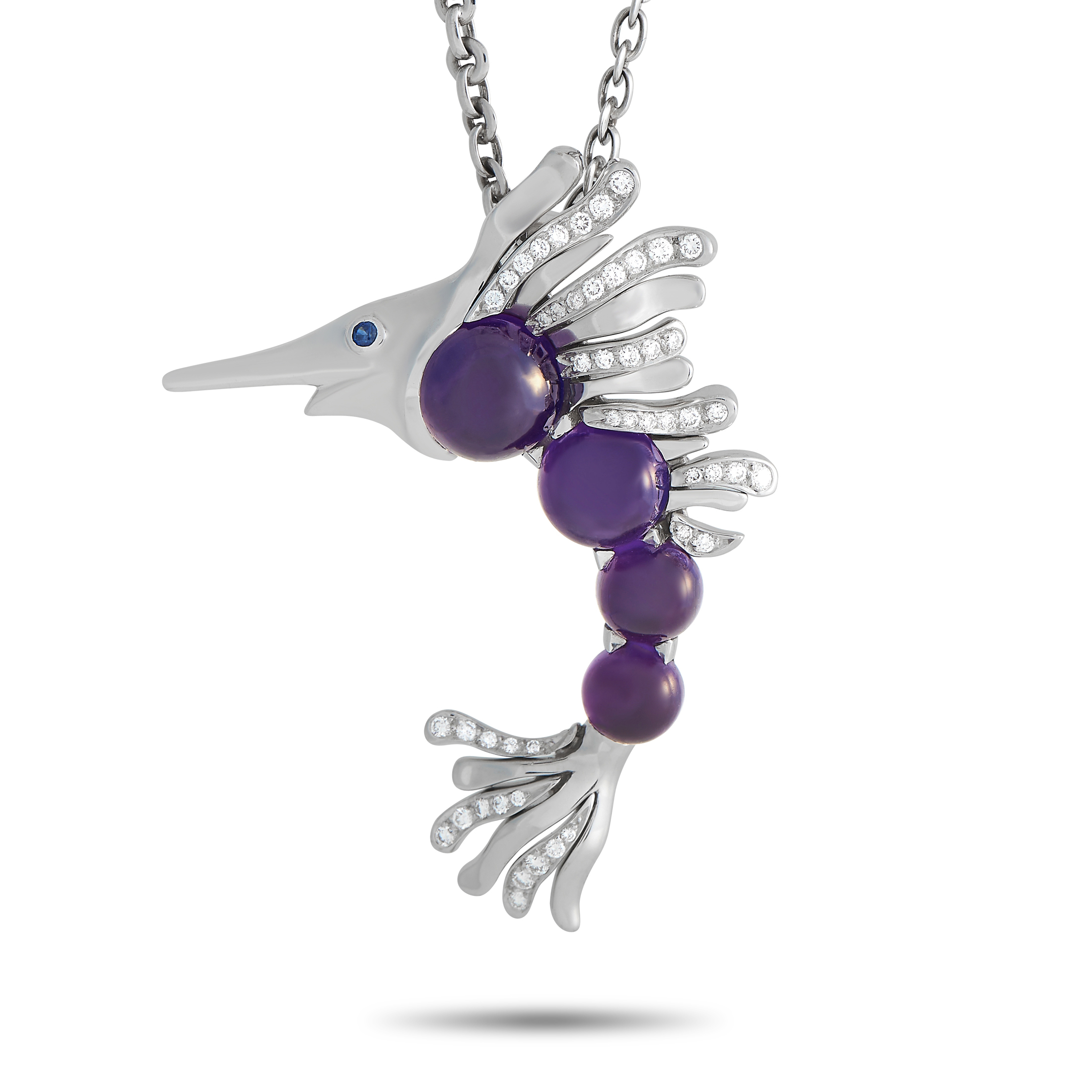 Chanel 18K White Gold 1.25ct Diamond and Amethyst Swordfish Pin and Necklace CN02061118