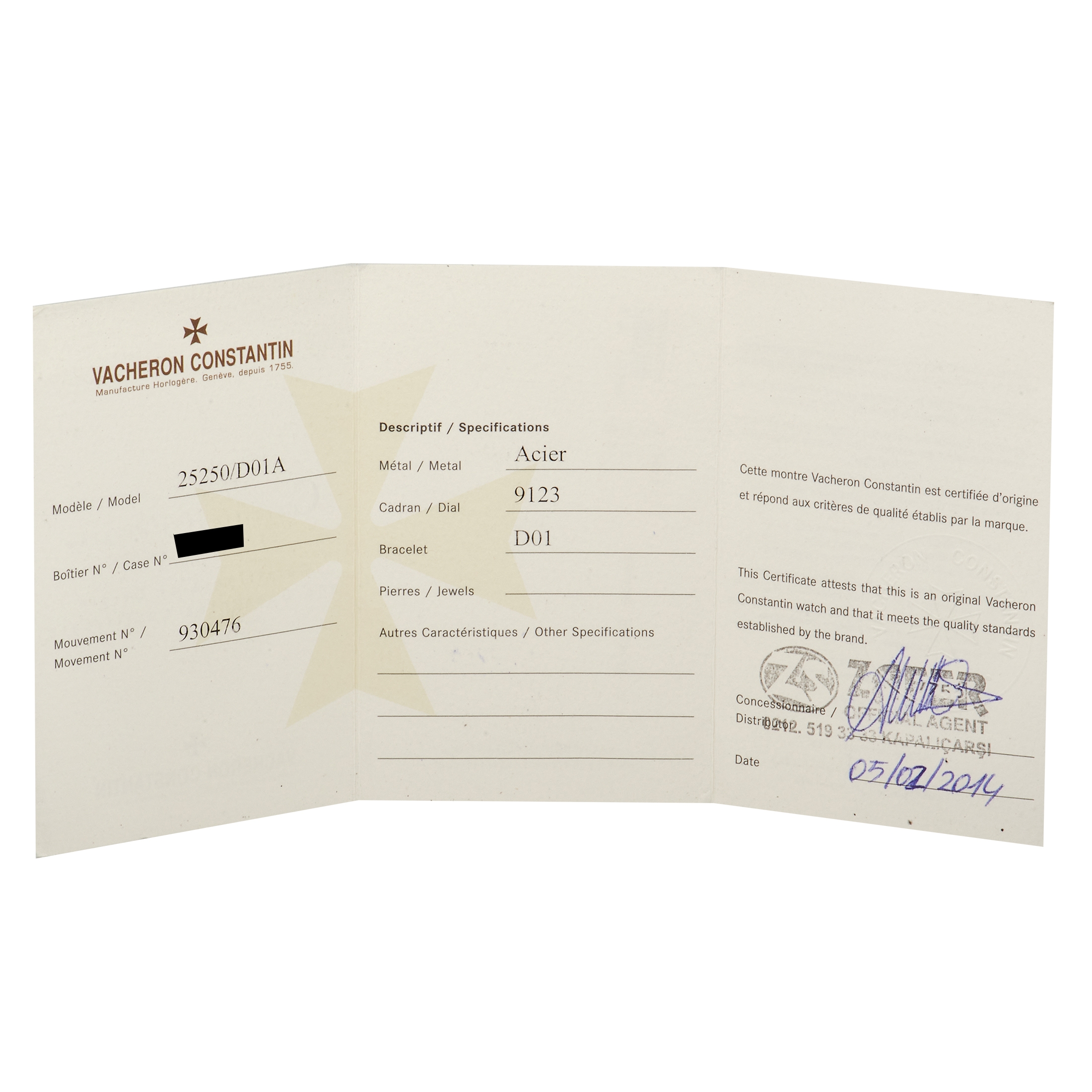 Vacheron Constantin Overseas Mother of Pearl Ladies Watch 25250/D01A