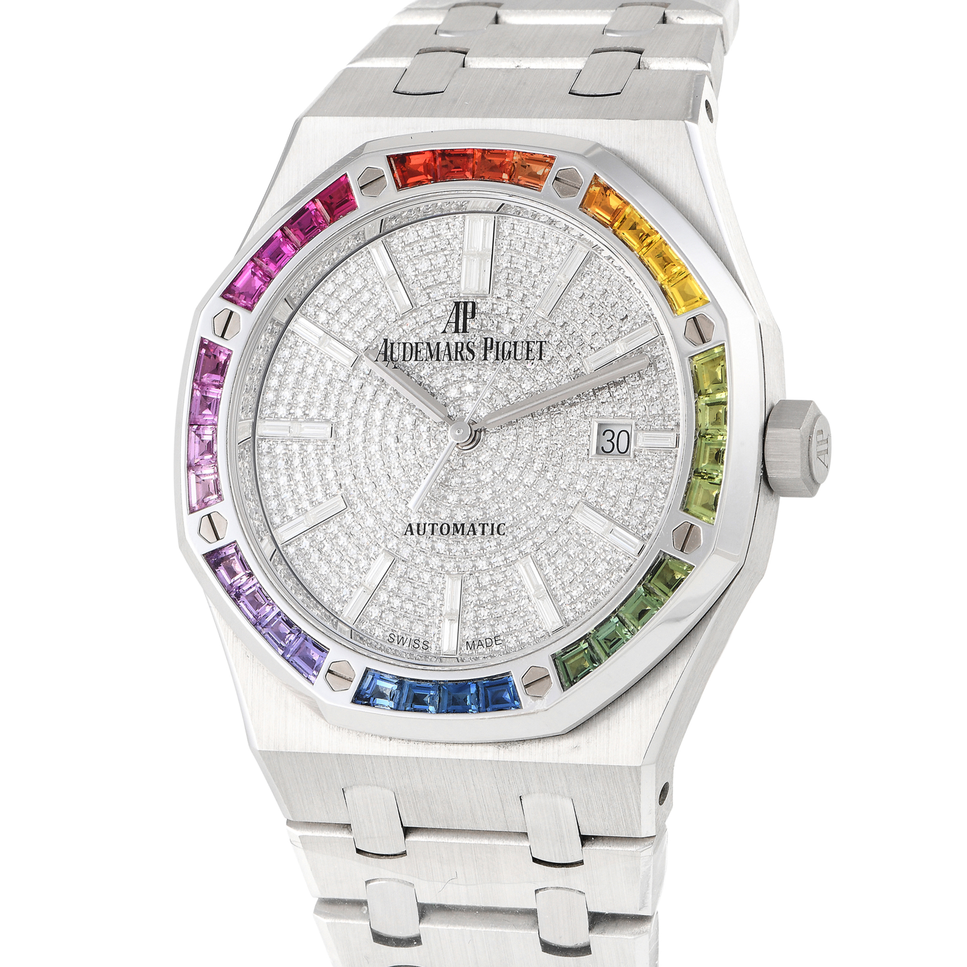 Audemars Piguet Royal Oak Rainbow Bezel Diamond Dial Watch 15413BC.YY.1220BC.01