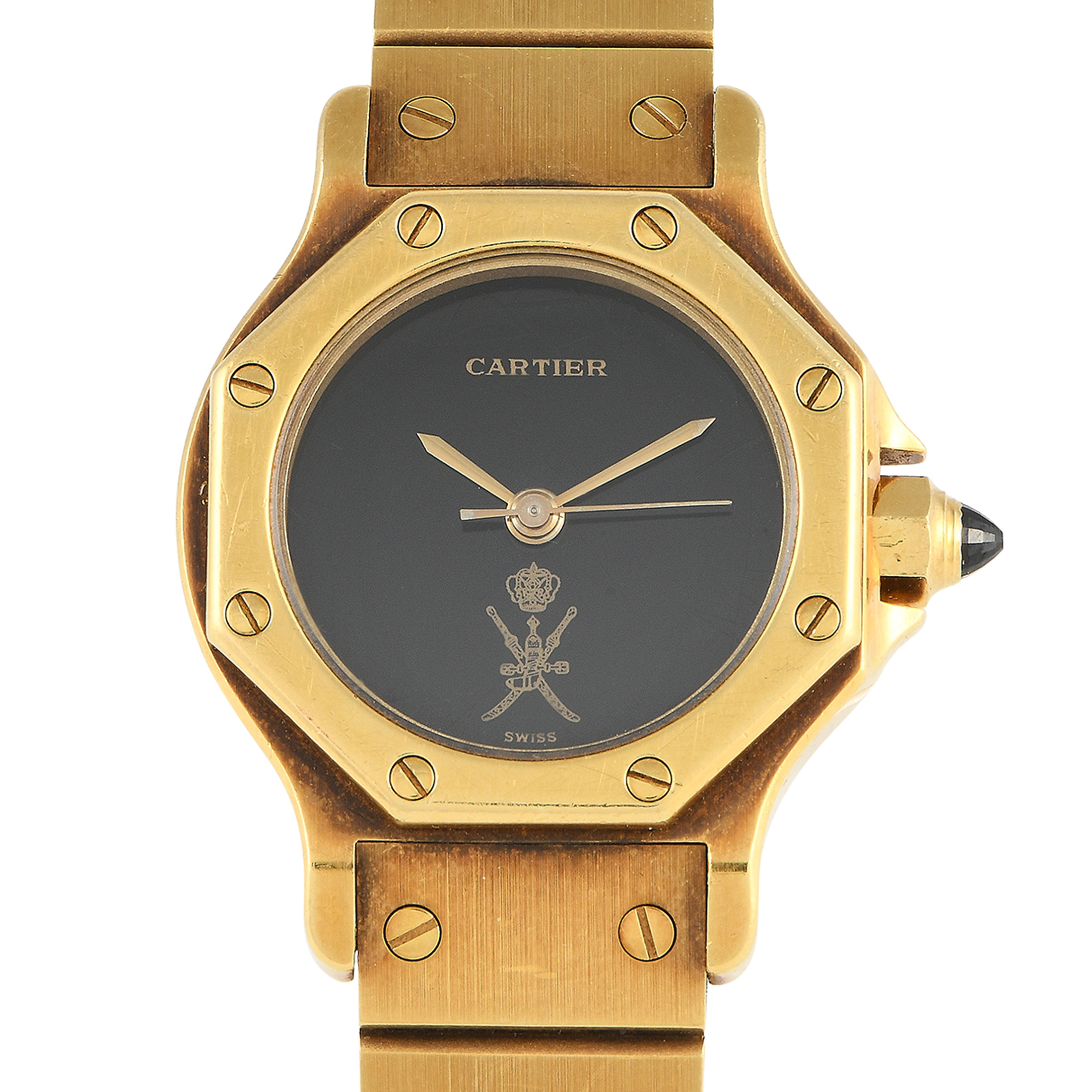 Cartier Santos Octagon Black Lacquer Khanjar Dial Ladies Watch 0906