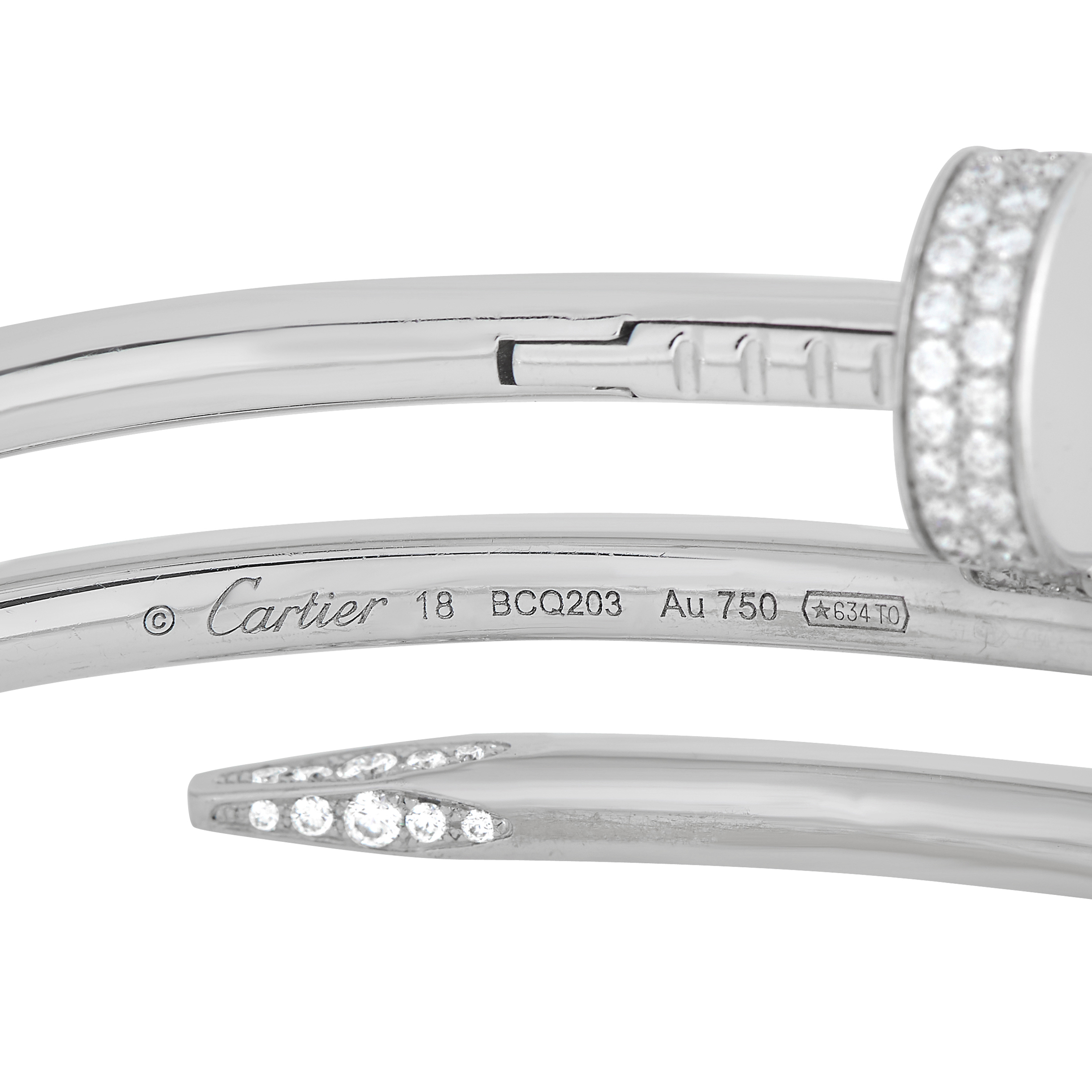 Cartier Juste Un Clou 18K White Gold Diamond Bracelet Size 18 CA02-051023