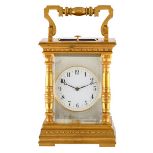 Brass & Enamel Brass & Enamel Gilt French Carriage Table Clock