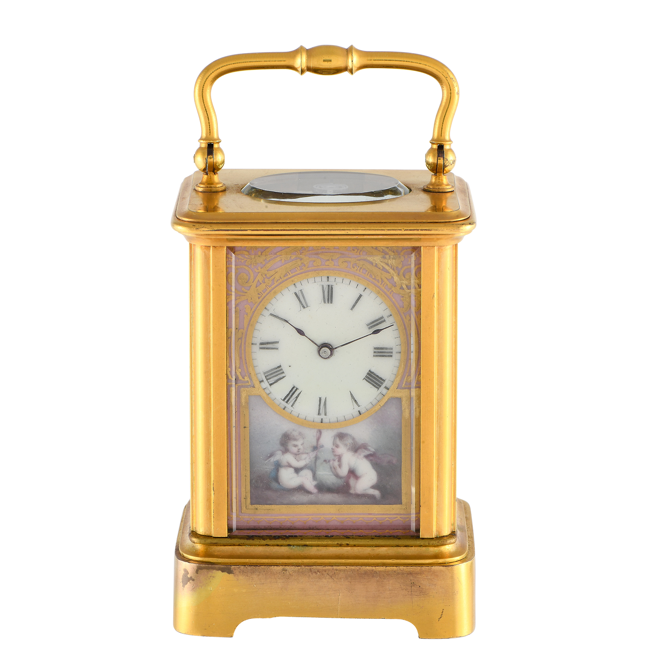 Brass & Enamel Brass & Enamel Gilt French Carriage Table Clock