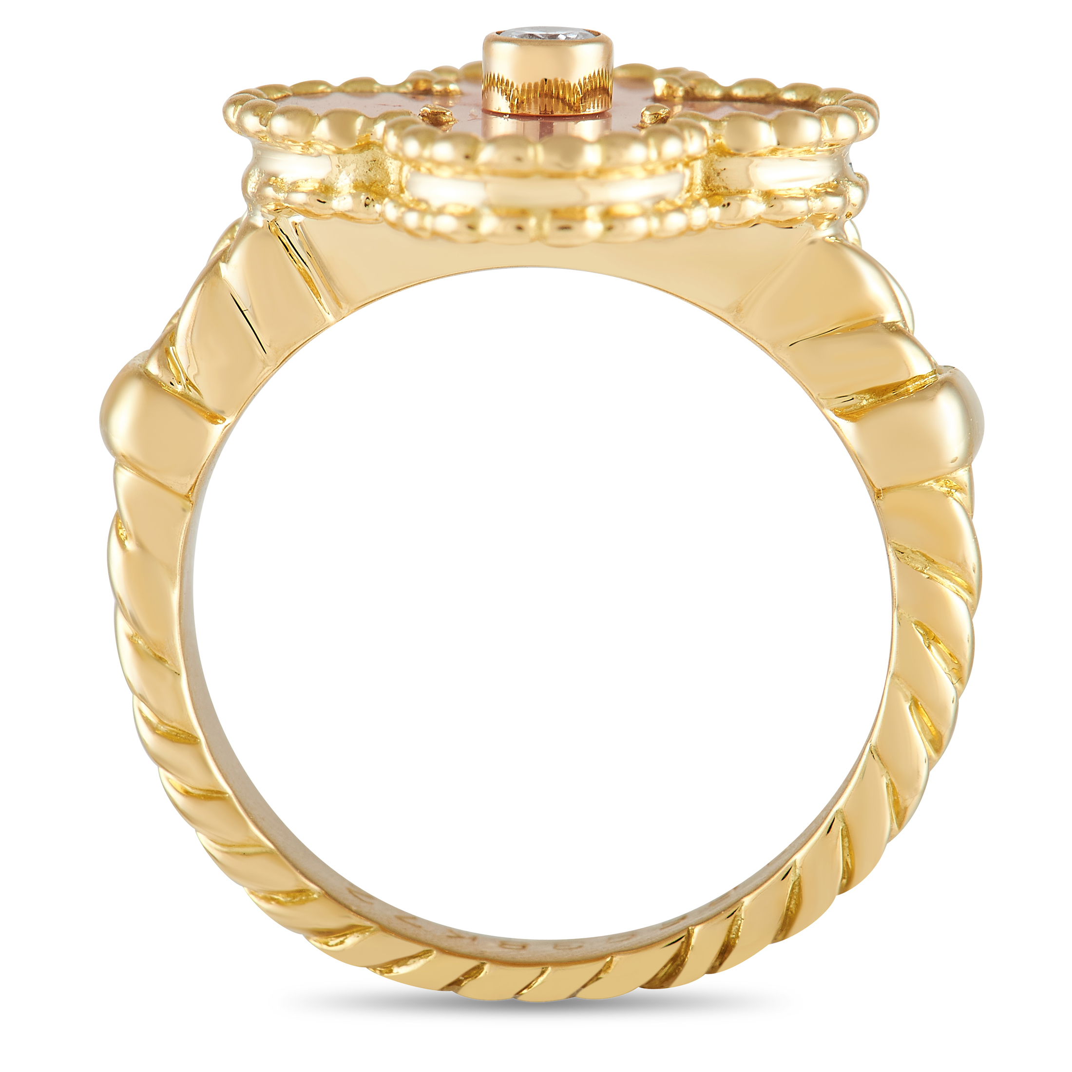 Van Cleef & Arpels 18K Yellow Gold Estate 'Vintage Alhambra' Onyx and Diamond Ring