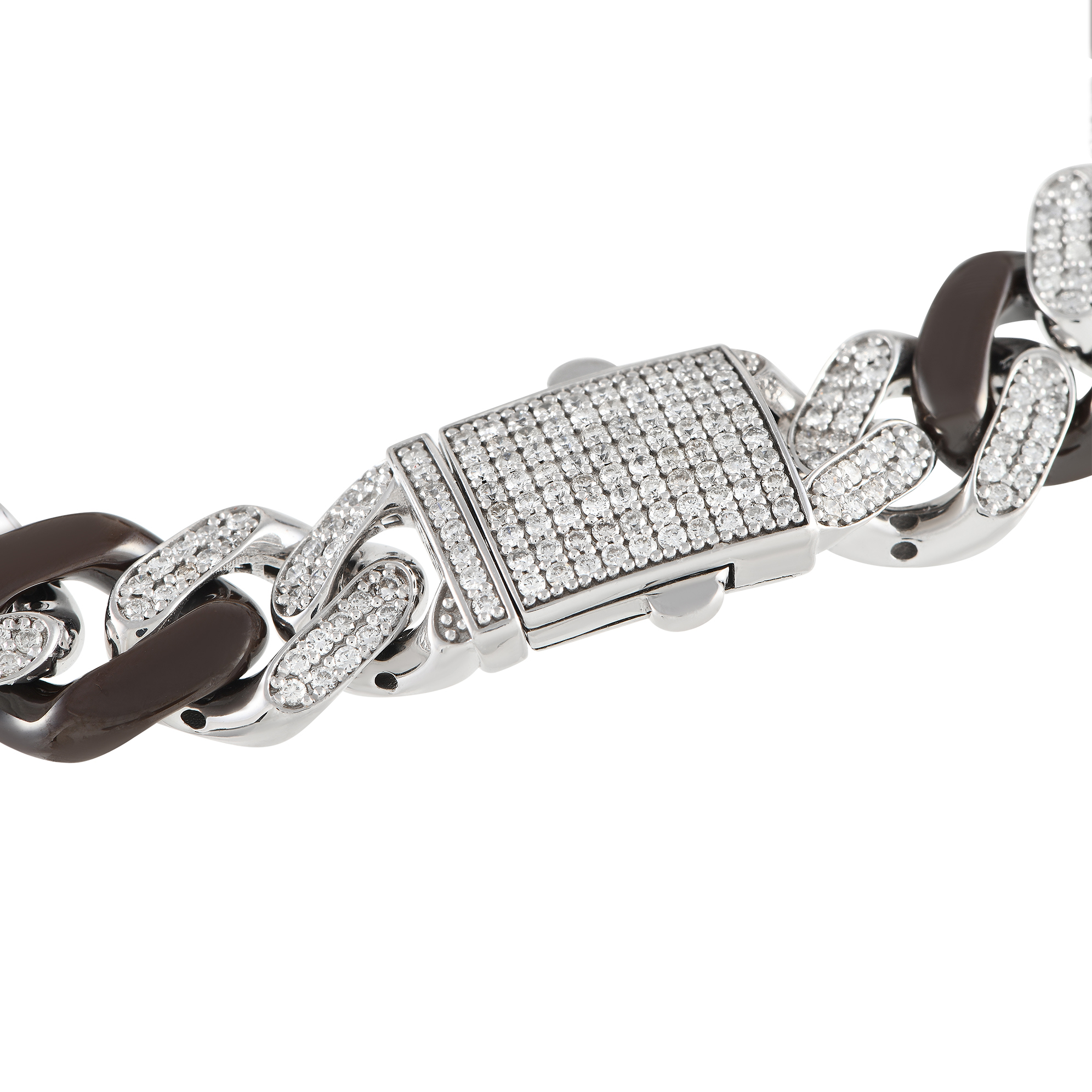 LB Exclusive 18K White Gold 2.50ct Diamond Brown Curb Chain Bracelet